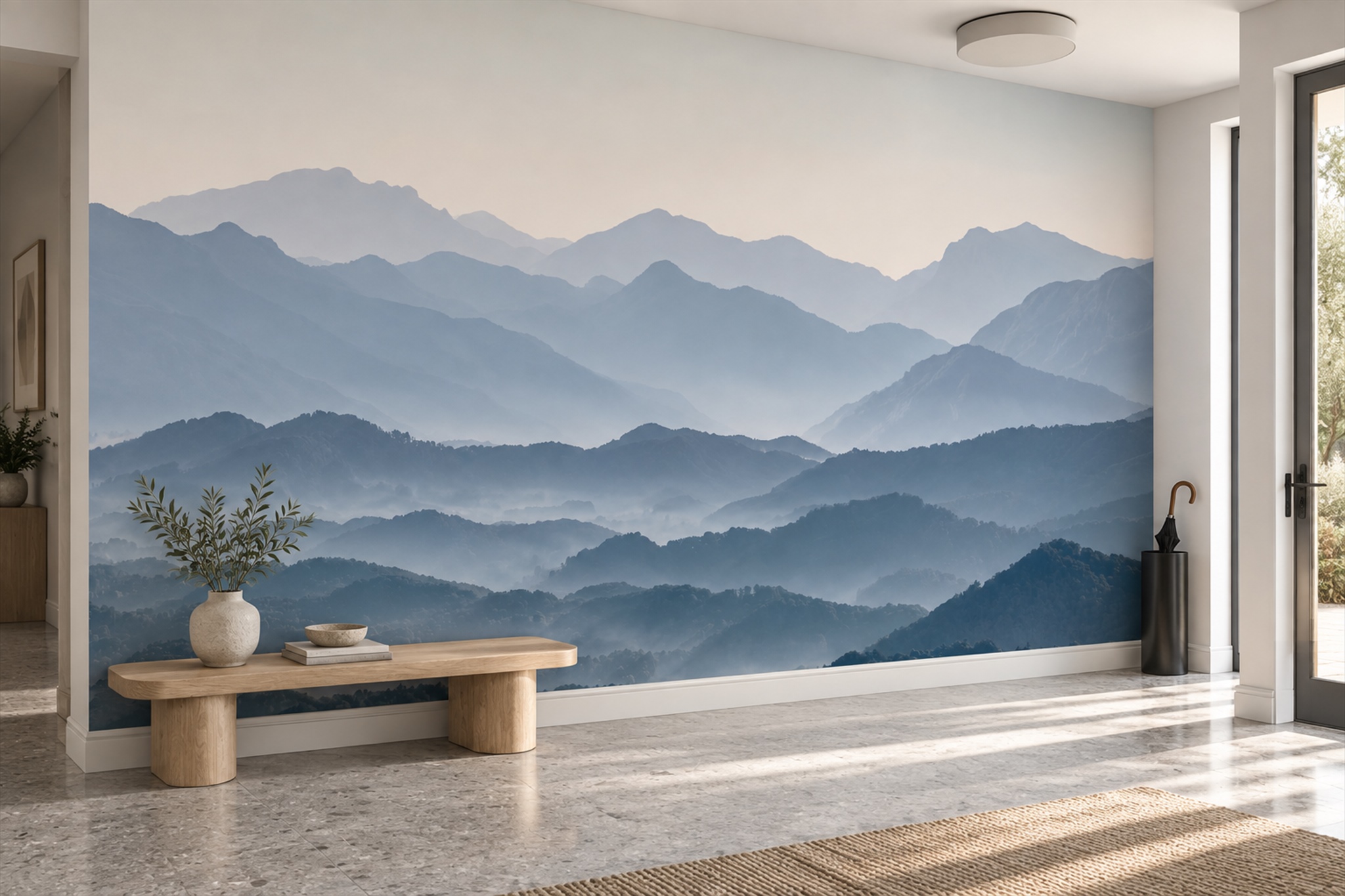Blue Mountain Scenic Decorative Wallpaper Mural Bedroom-wallpaper-murals, Peel-and-stick Finish