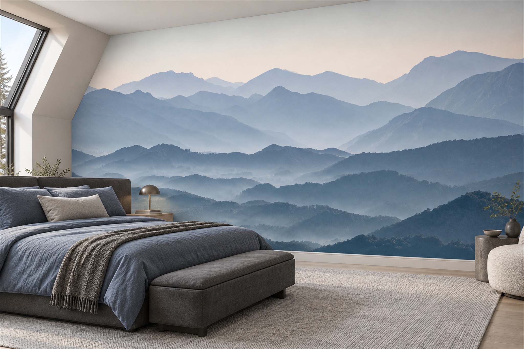 Blue Mountain Scenic Decorative Wallpaper Mural Bedroom-wallpaper-murals, Peel-and-stick Finish