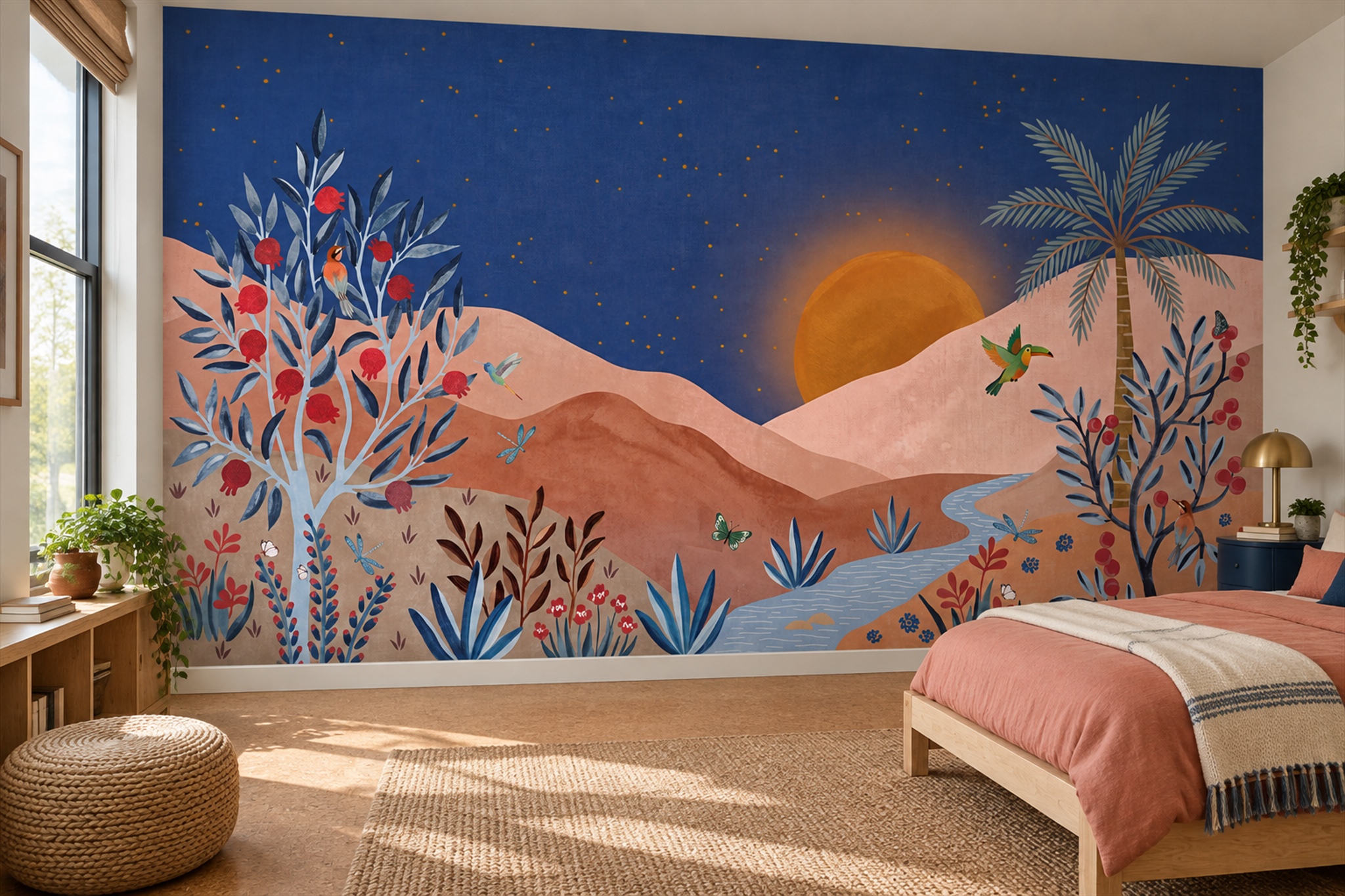 Navy Desert Landscape Wallpaper Mural, Peel-and-stick Finish