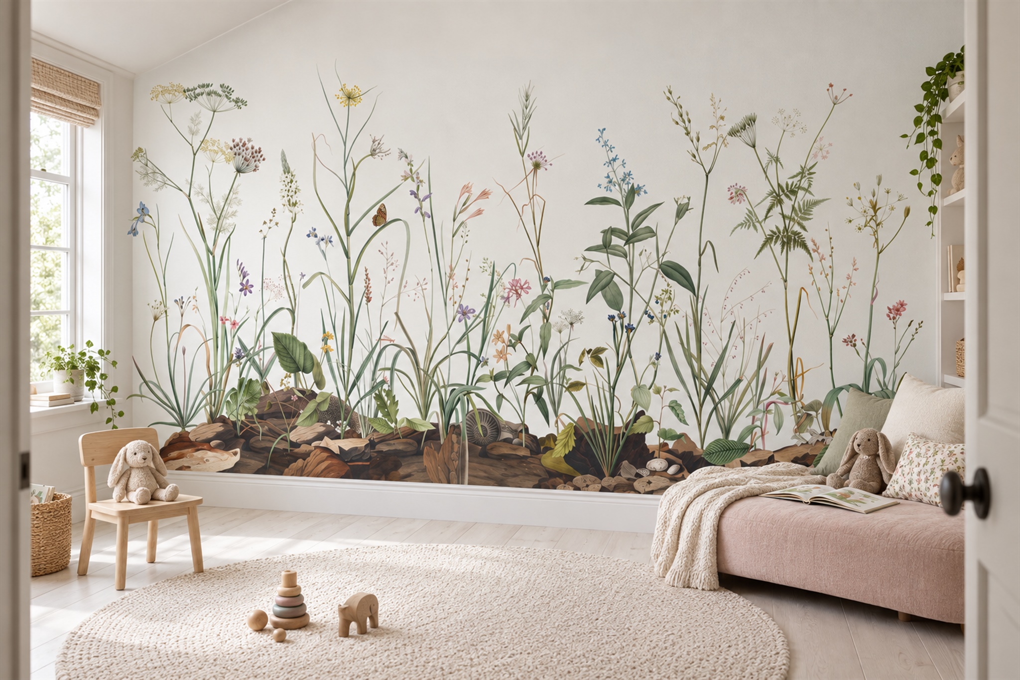 Green Meadow Scenic Decorative Wallpaper Mural Home-office-wallpaper-murals, Shown In A Home Office, Peel-and-stick Finish