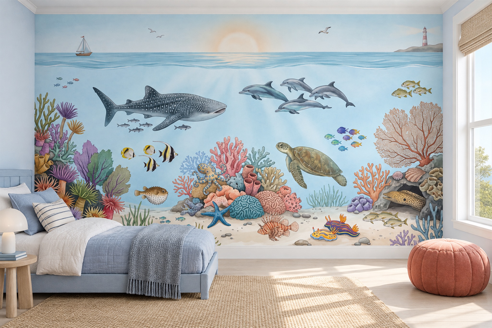 Blue Ocean Scenic Decorative Wallpaper Mural Accent-wall-wallpaper-murals, Peel-and-stick Finish