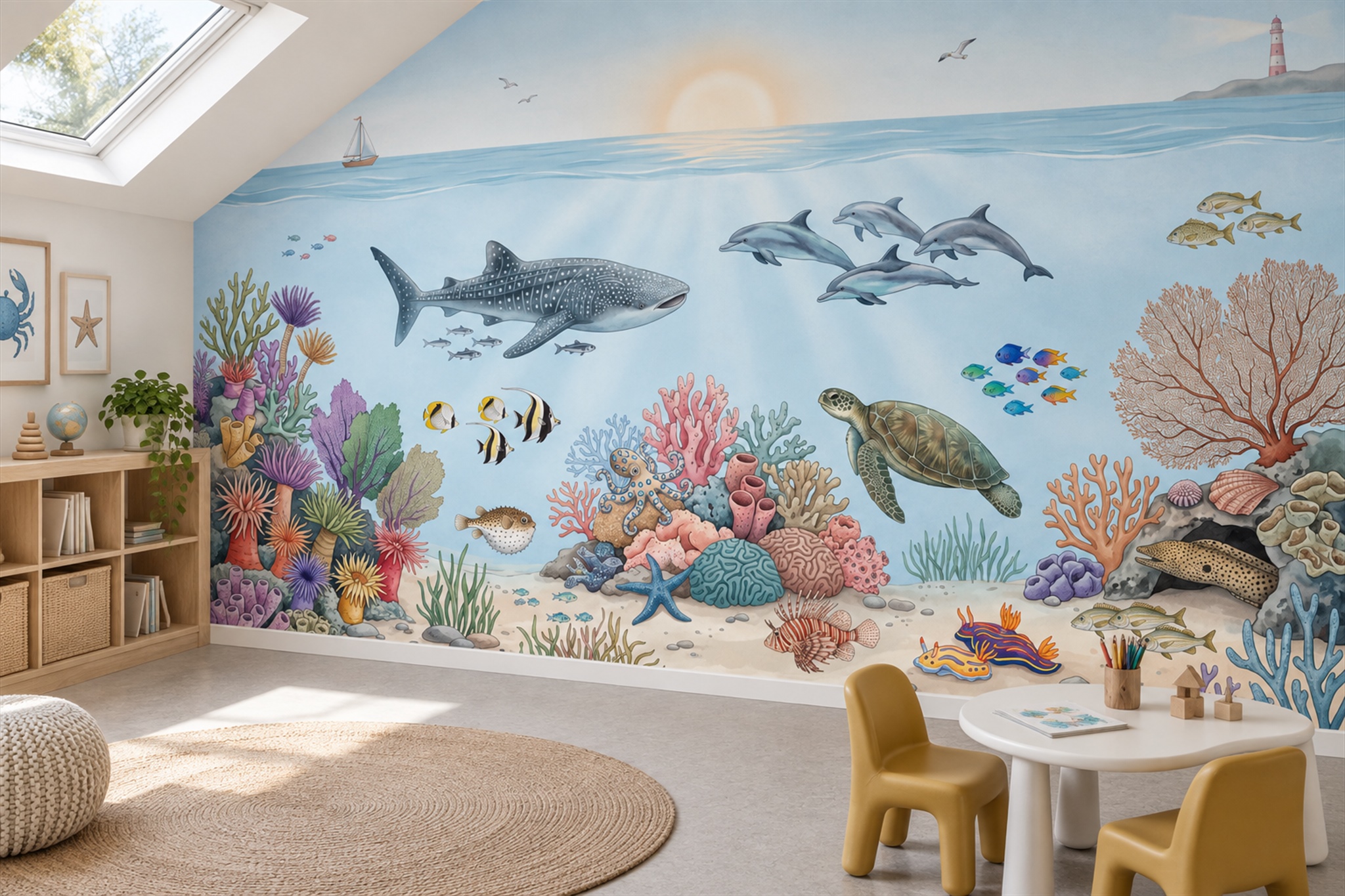 Blue Ocean Scenic Decorative Wallpaper Mural Home-office-wallpaper-murals, Shown In A Home Office, Peel-and-stick Finish
