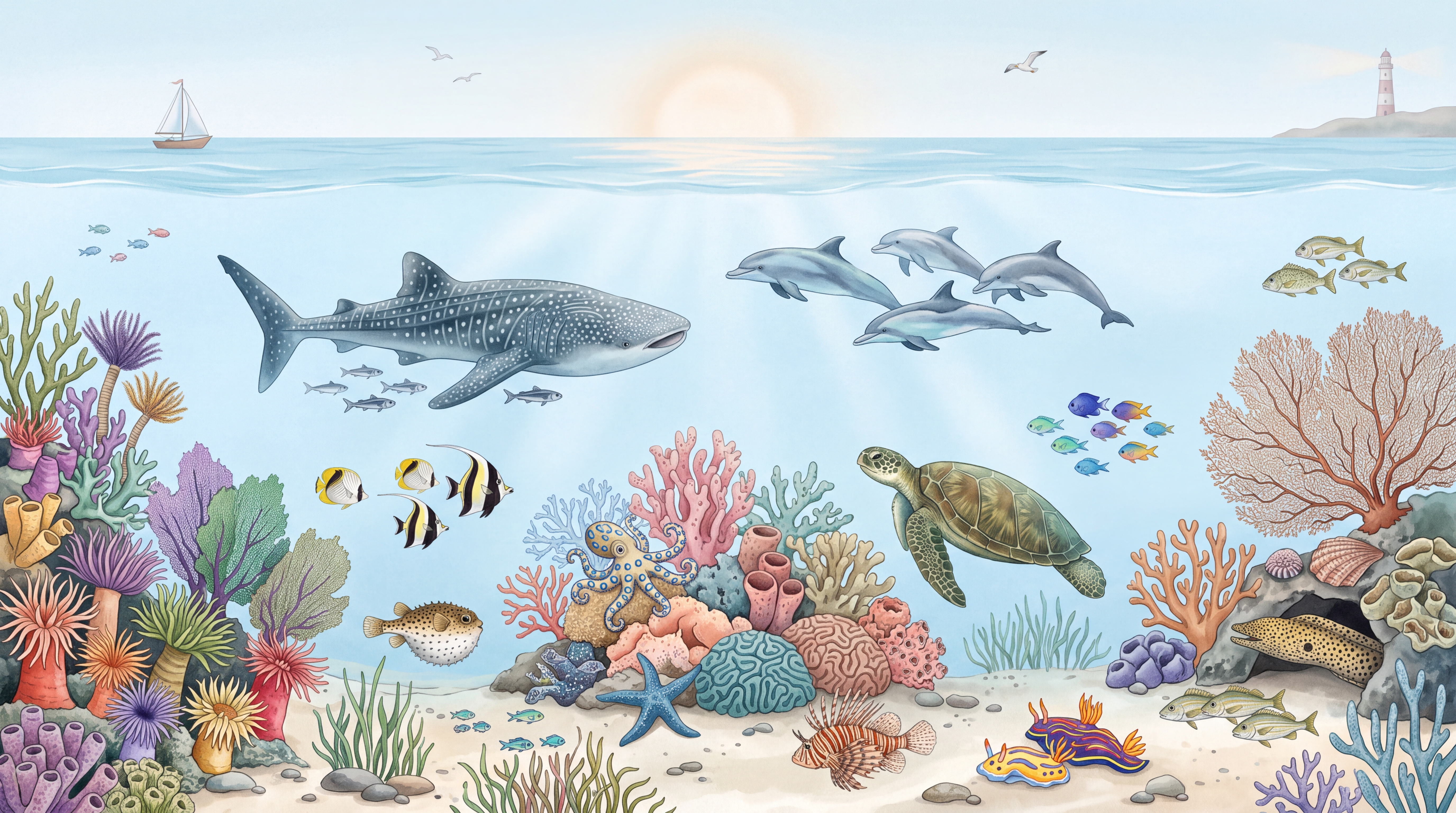 Blue Ocean Scenic Decorative Wallpaper Mural Accent-wall-wallpaper-murals, Peel-and-stick Finish