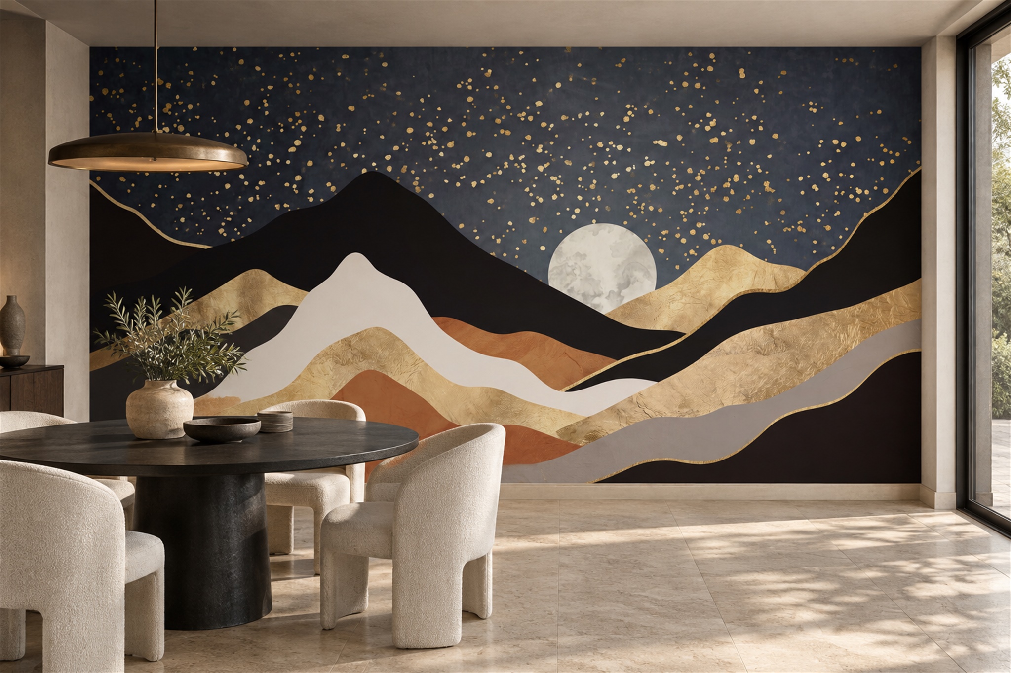 Gold Mountain Scenic Wallpaper Mural Bedroom-wallpaper-murals, Peel-and-stick Finish