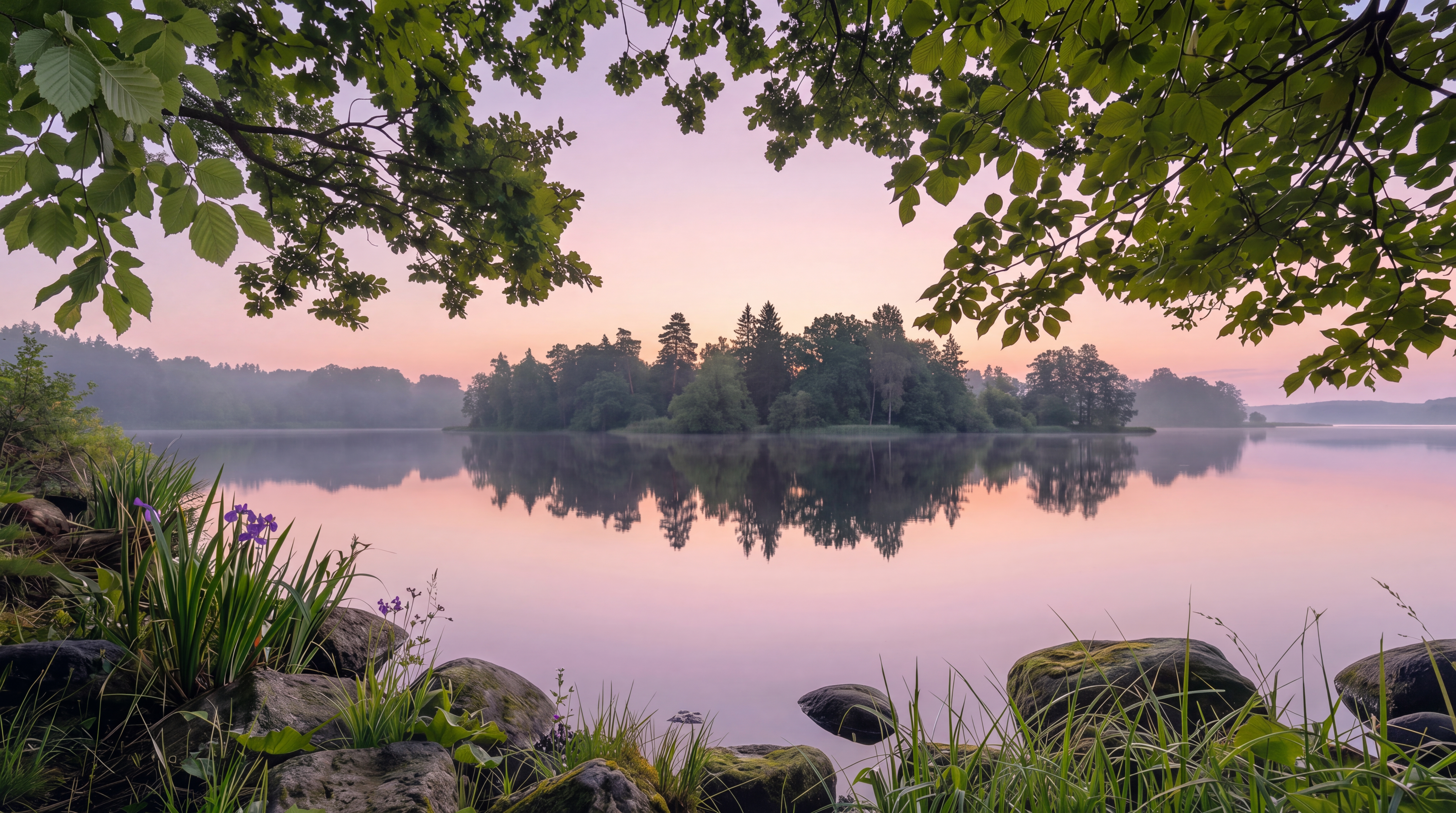 Pink Lake Scenic Decorative Wallpaper Mural, Peel-and-stick Finish