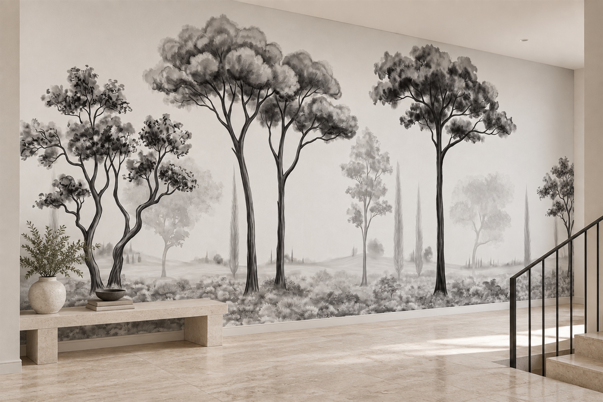 Grey Scenic Scenic Textured Wallpaper Mural Home-office-wallpaper-murals, Peel-and-stick Finish