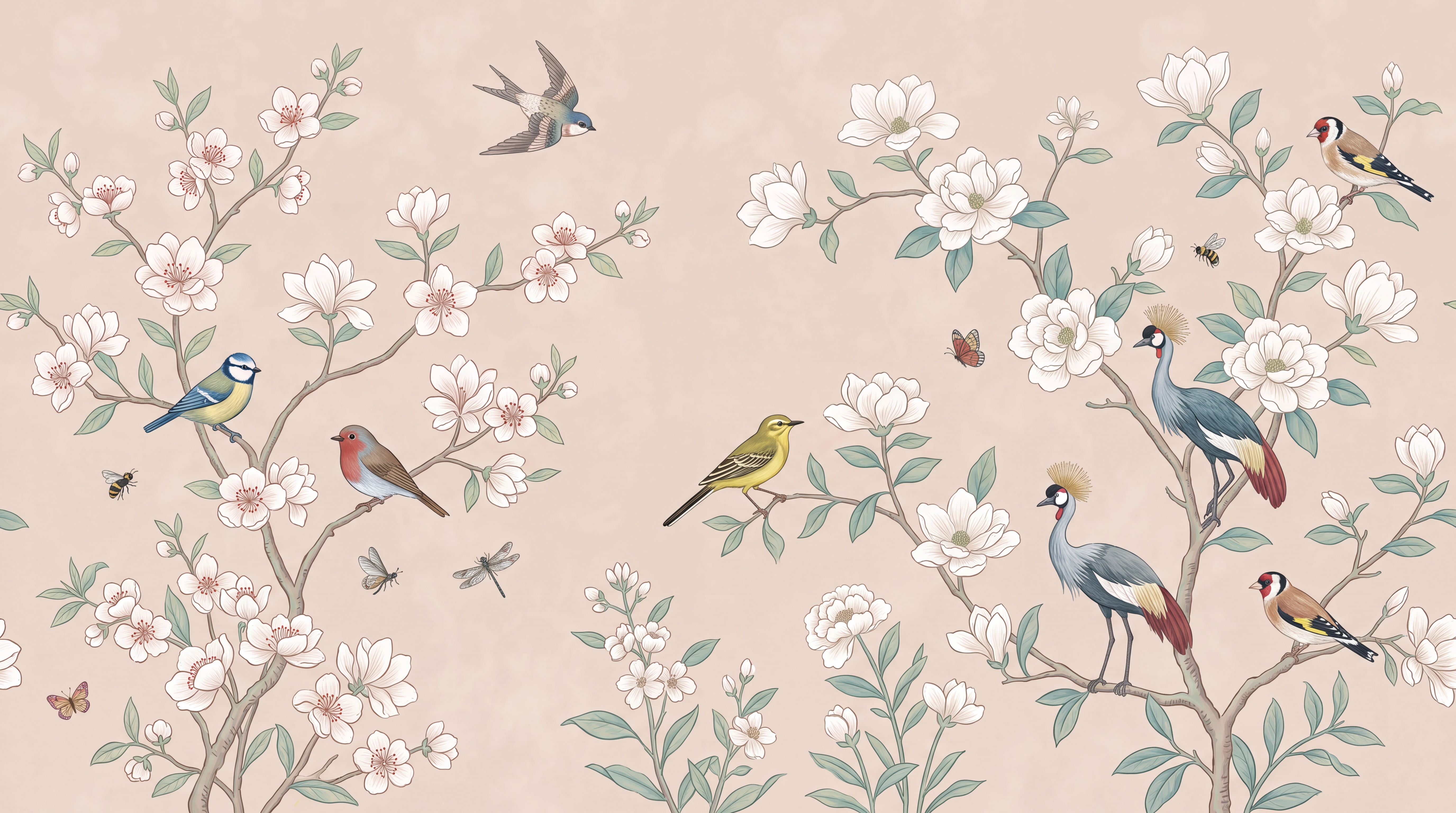 Peach Botanical Botanical Wallpaper Mural, Peel-and-stick Finish