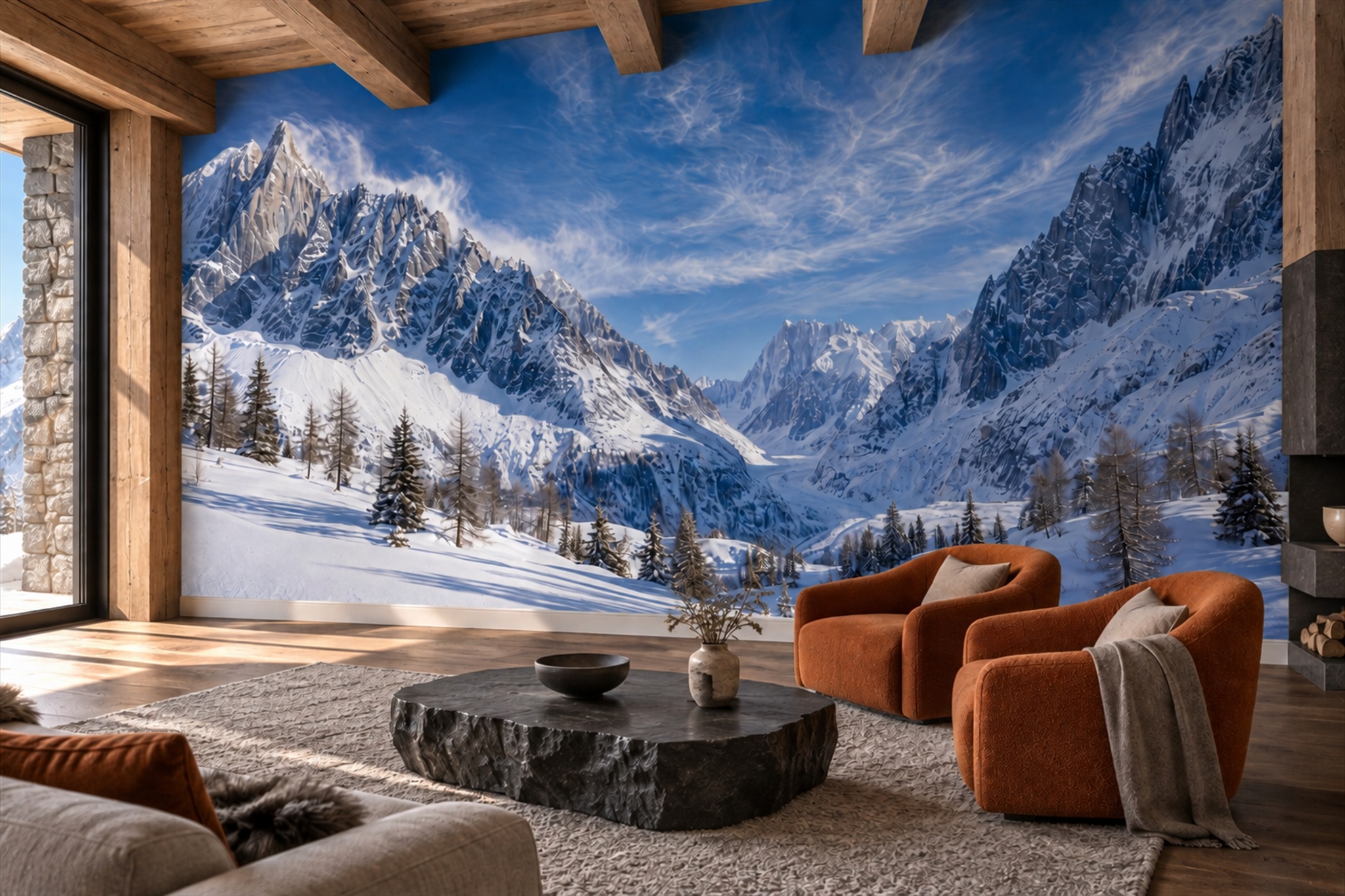 Blue Alpine Scenic Wallpaper Mural Living-room-wallpaper-murals, Peel-and-stick Finish