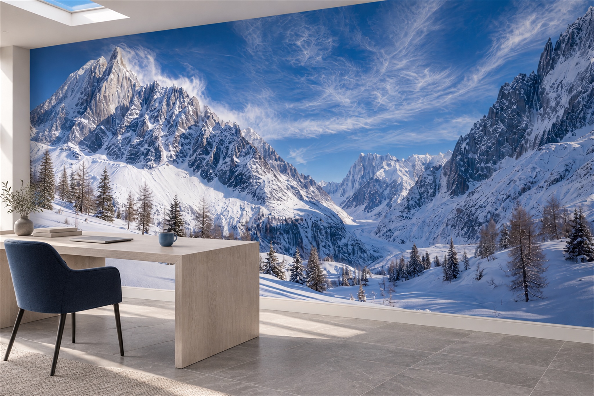 Blue Alpine Scenic Wallpaper Mural Bedroom-wallpaper-murals, Peel-and-stick Finish