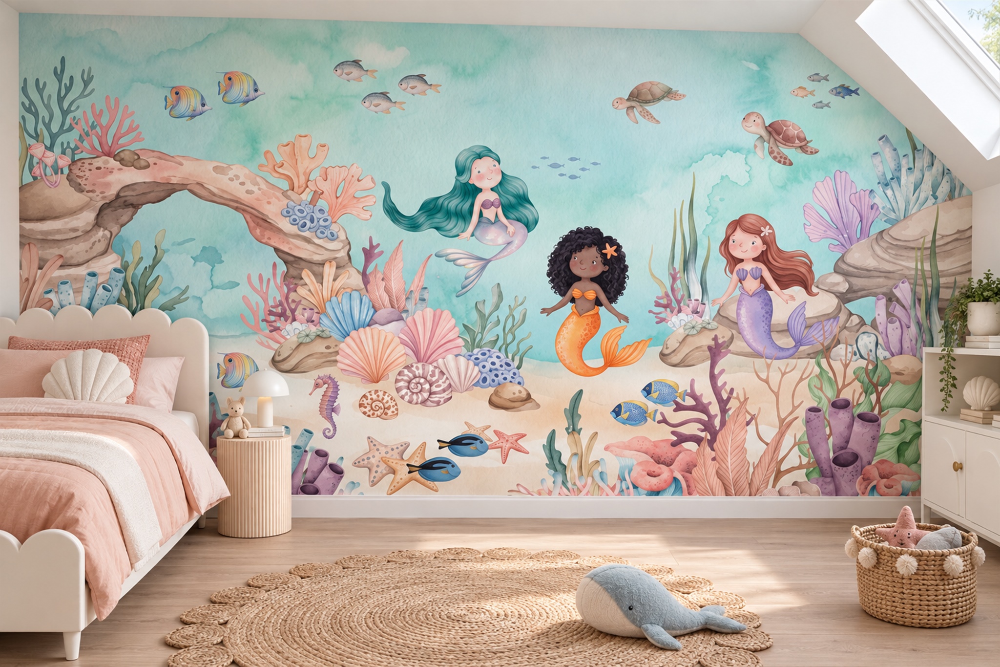 Aqua Pattern Decorative Painterly Wallpaper Mural Accent-wall-wallpaper-murals, Peel-and-stick Finish