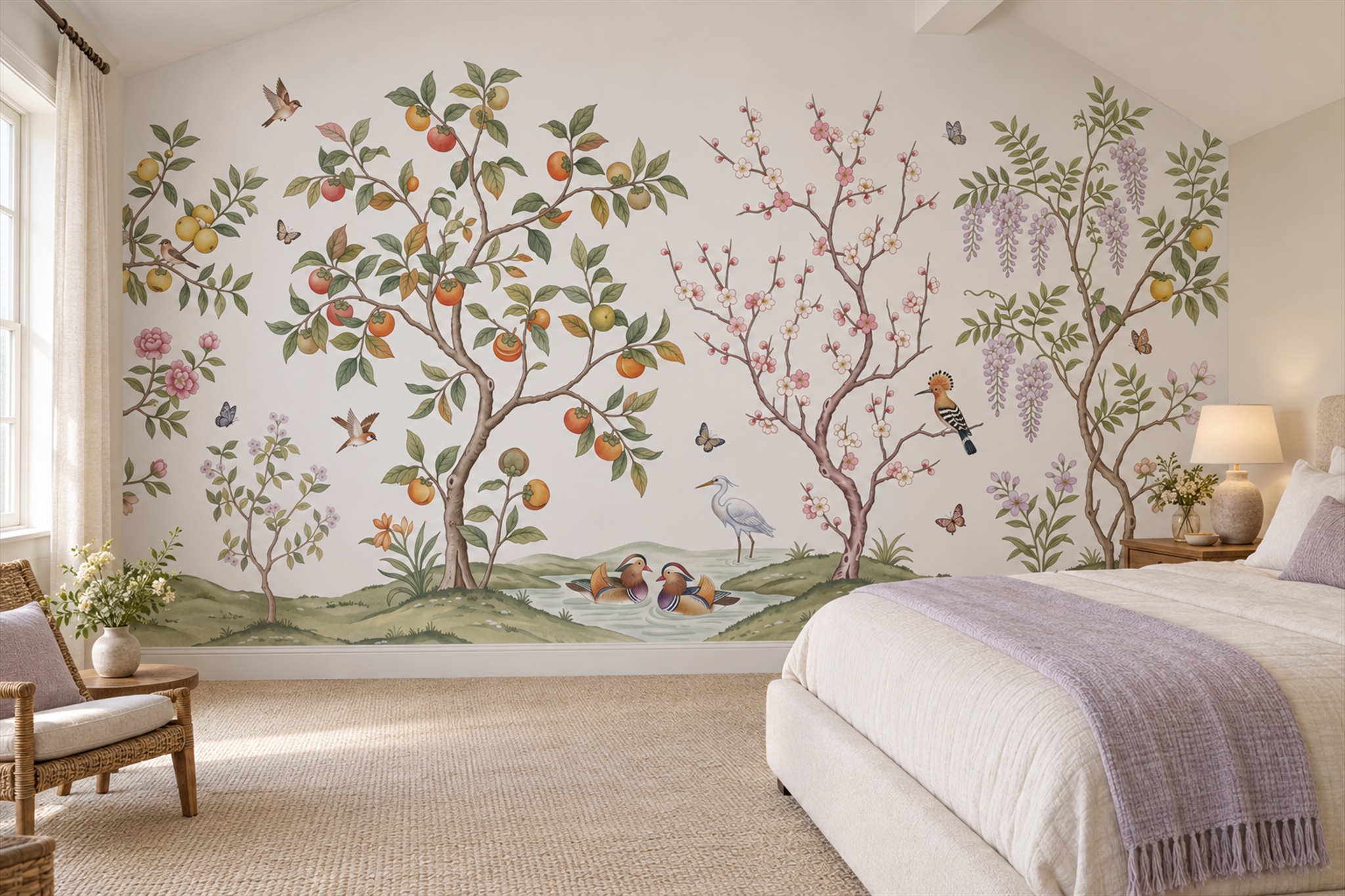 Green Pattern Decorative Atmospheric Wallpaper Mural Living-room-wallpaper-murals, Peel-and-stick Finish