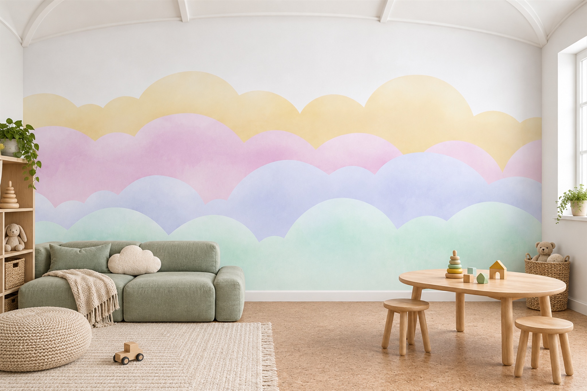 Pastel Rainbow Cloud Bands Wallpaper Mural — Wallpaper Mural Design, Peel-and-stick Finish