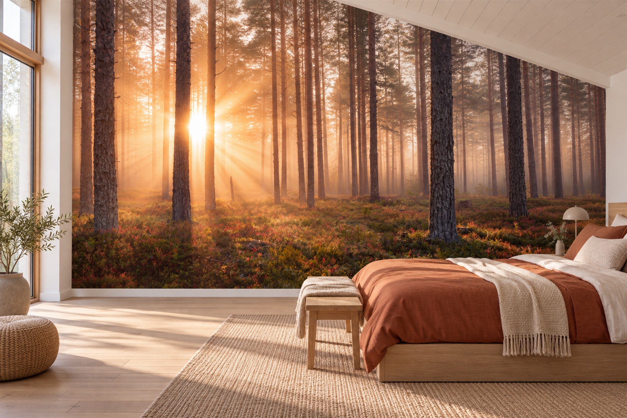 Gold Forest Scenic Painterly Wallpaper Mural Bedroom-wallpaper-murals, Peel-and-stick Finish