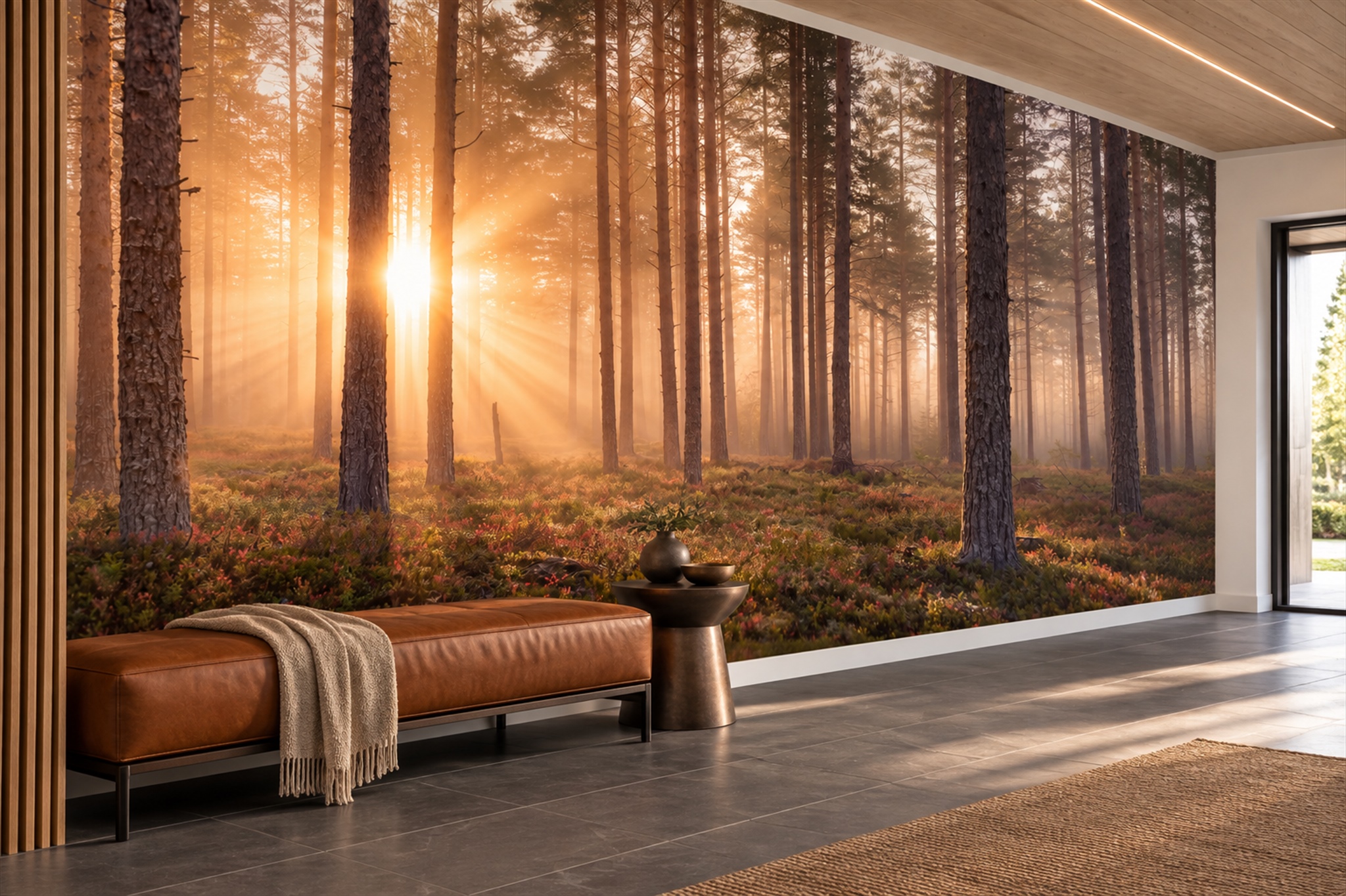 Gold Forest Scenic Painterly Wallpaper Mural Entryway-wallpaper-murals, Peel-and-stick Finish