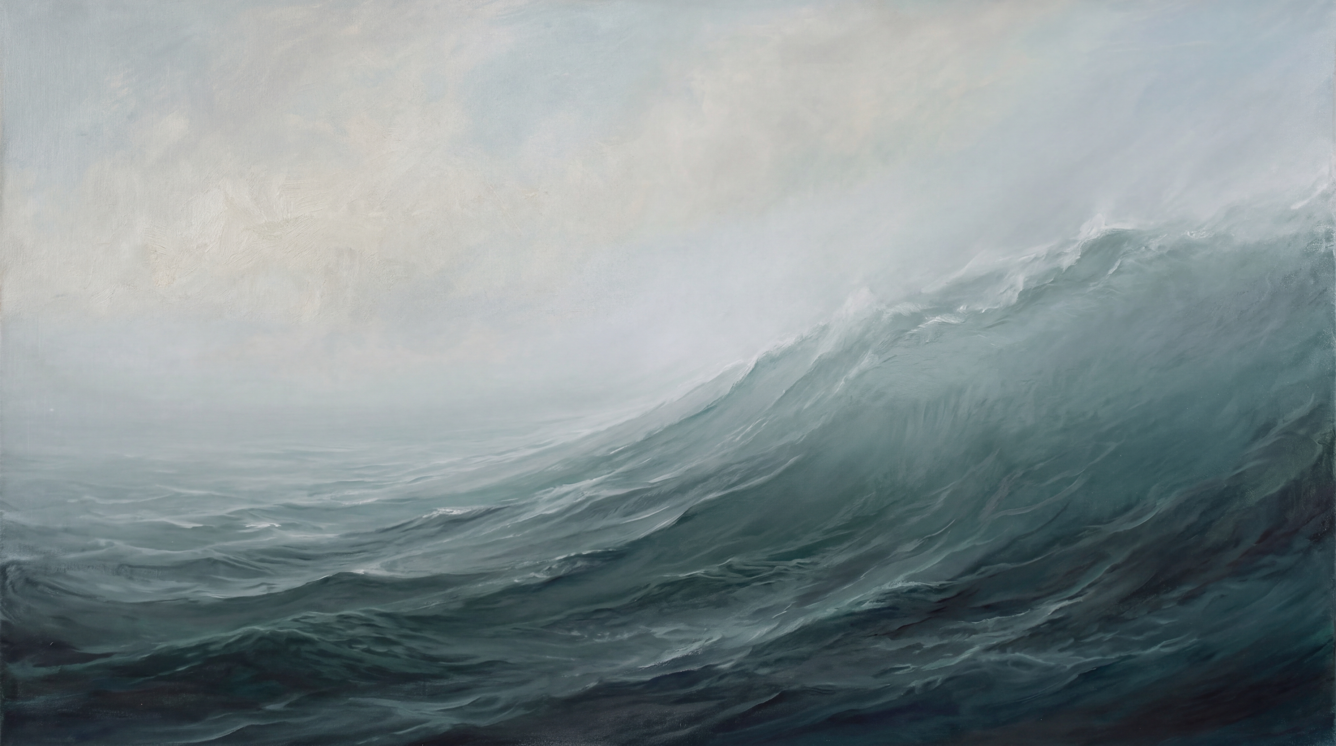 Teal Waves Artful Wallpaper Mural, Peel-and-stick Finish