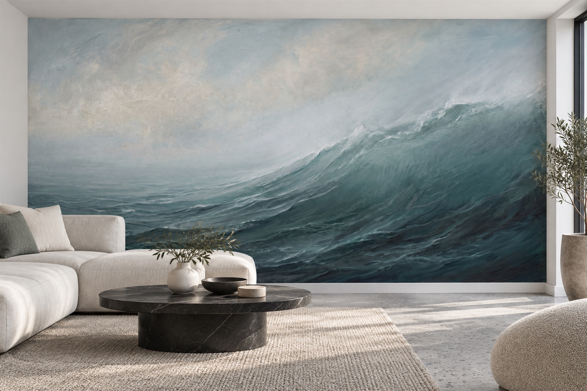 Teal Ocean Wave Fine Art Wallpaper Mural — Wallpaper Mural Design, Peel-and-stick Finish