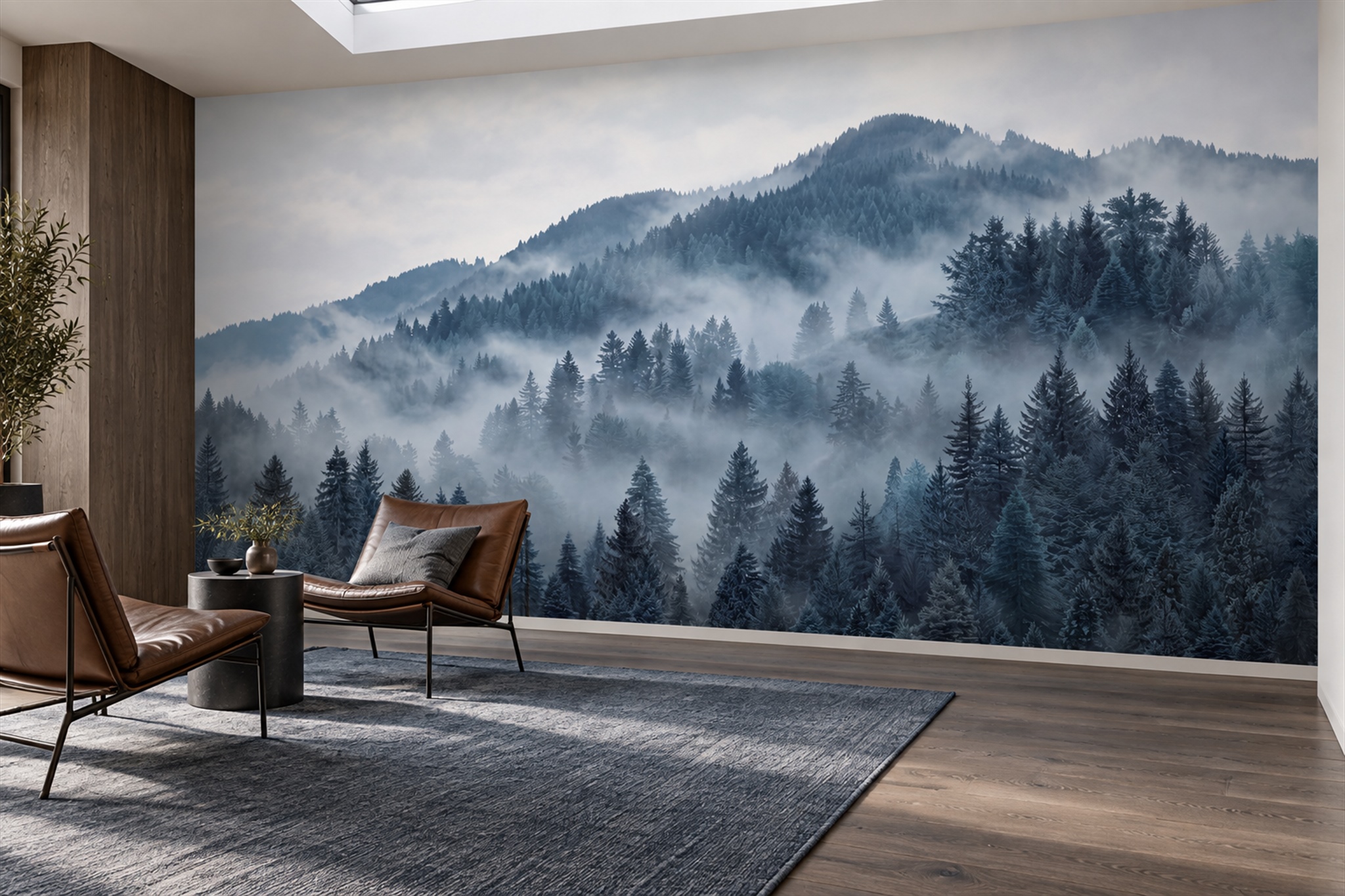 Blue Forest Scenic Decorative Wallpaper Mural Home-office-wallpaper-murals, Shown In A Home Office, Peel-and-stick Finish