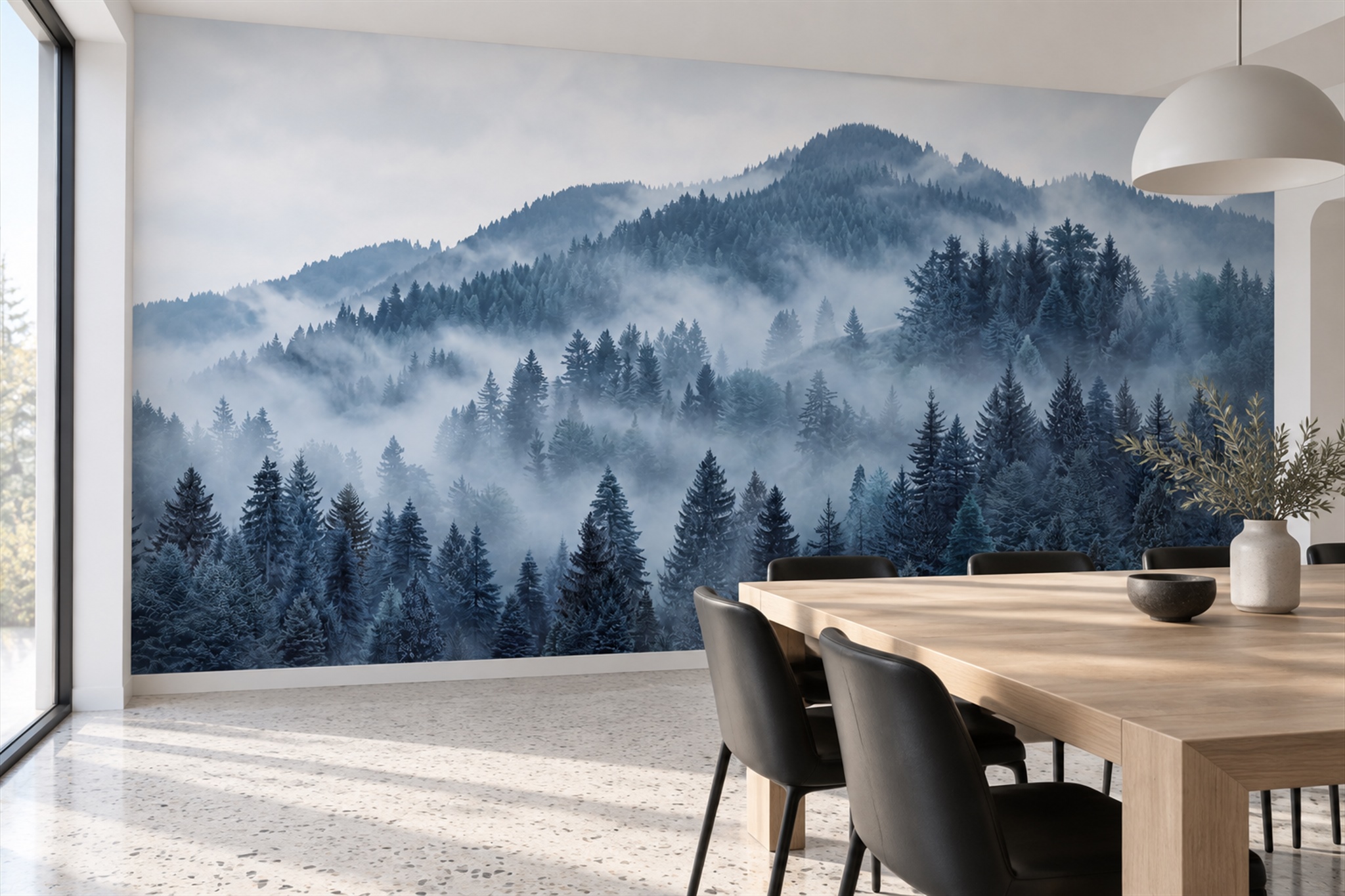 Blue Forest Scenic Decorative Wallpaper Mural Bedroom-wallpaper-murals, Peel-and-stick Finish