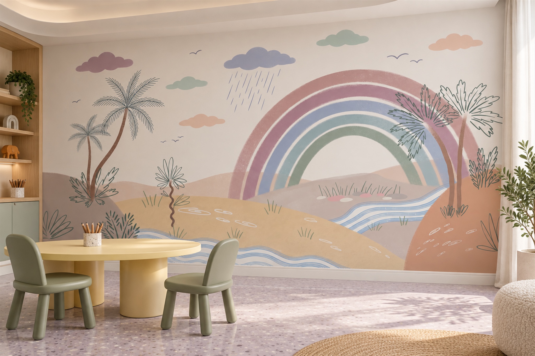 Pink Pattern Decorative Wallpaper Mural Layered Abstract Wallpaper Mural Home-office-wallpaper-murals, Peel-and-stick Finish