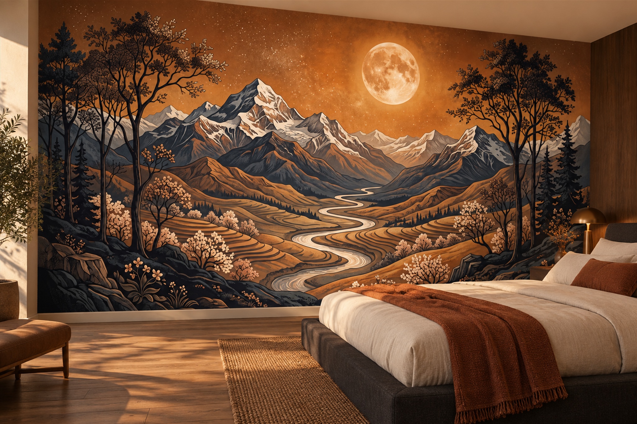 Gold Pattern Decorative Wallpaper Mural Layered Composition Wallpaper Bedroom-wallpaper-murals, Peel-and-stick Finish