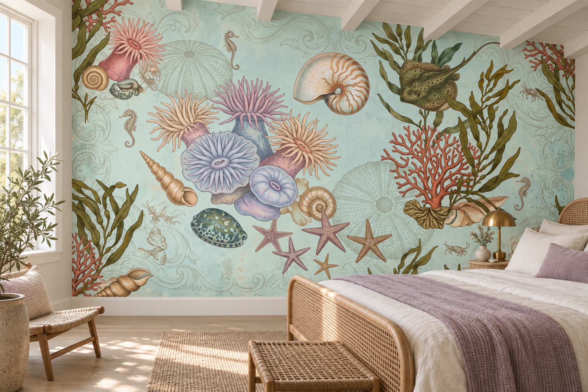 Aqua Pattern Decorative Textured Wallpaper Mural Bedroom-wallpaper-murals, Peel-and-stick Finish