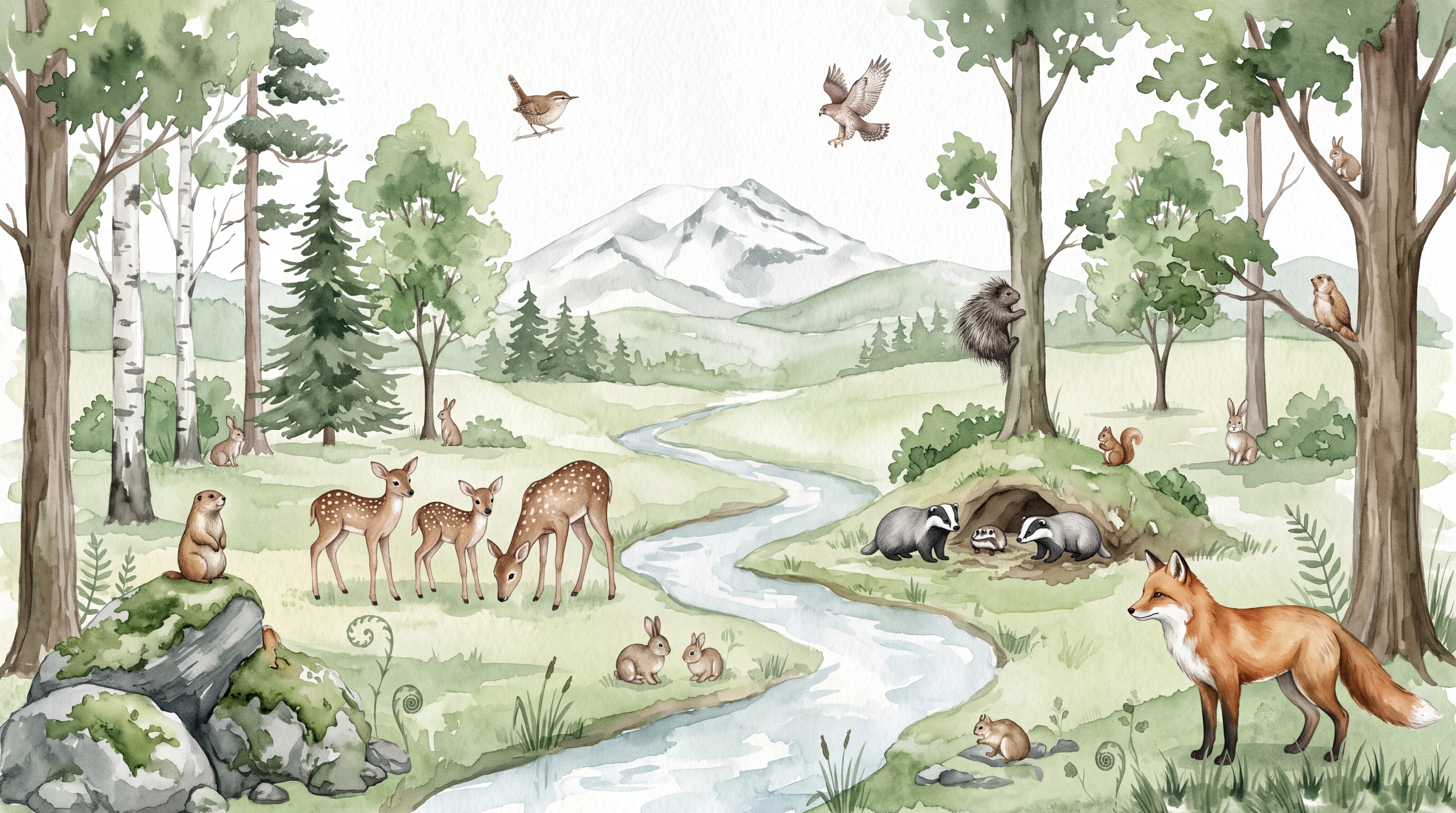 Green Woodland Scenic Decorative Wallpaper Mural, Peel-and-stick Finish