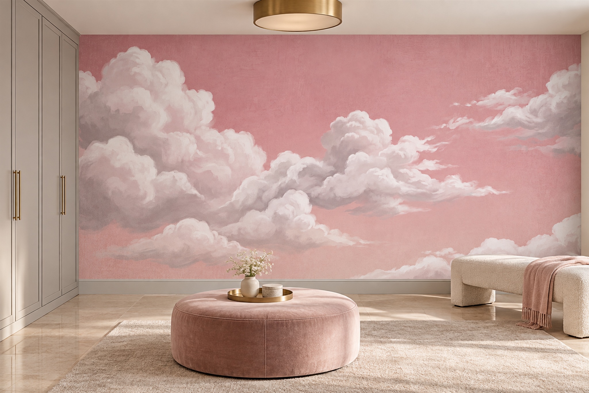 Pink Clouds Artful Abstract Wallpaper Mural, Peel-and-stick Finish