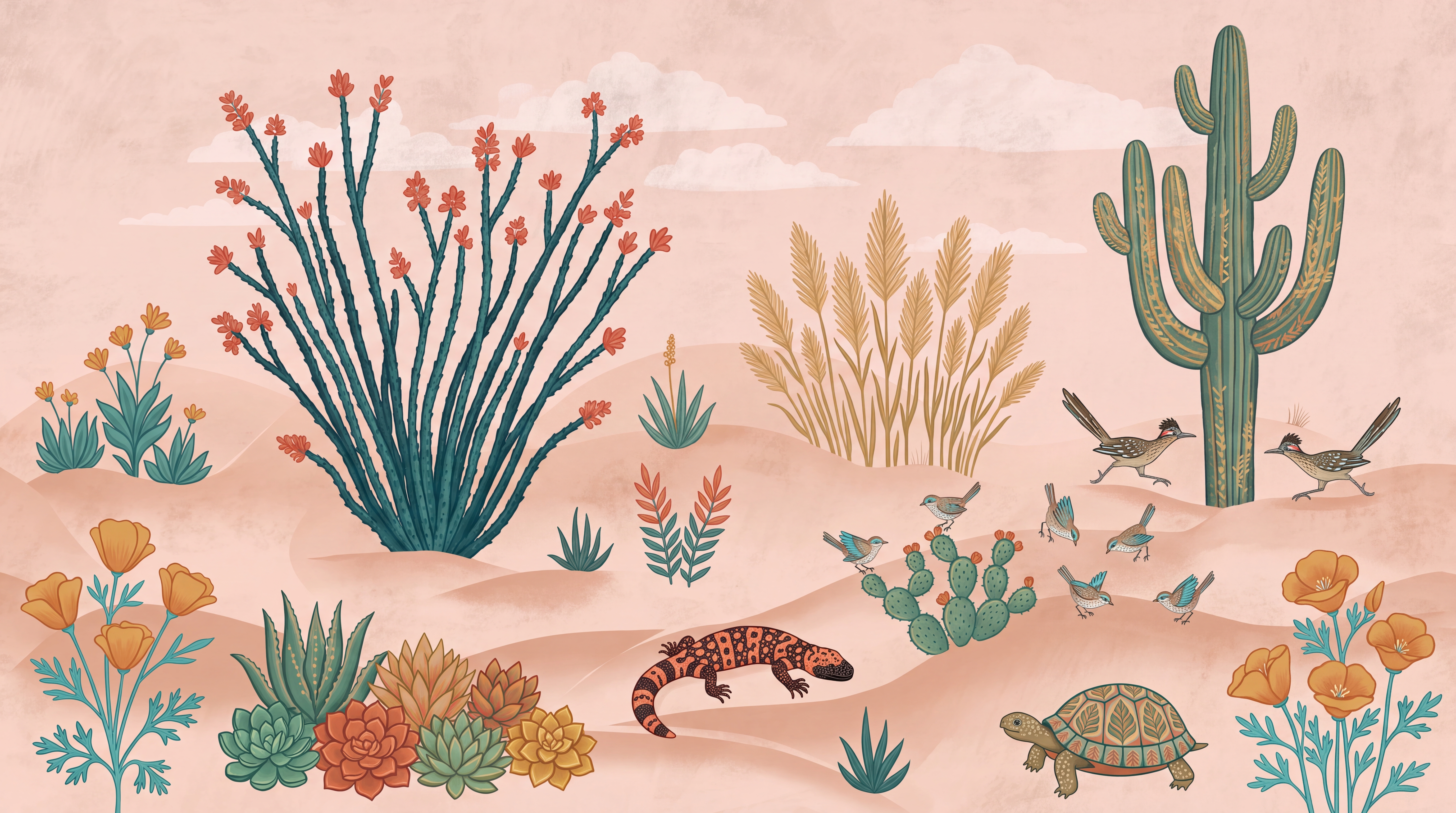 Peach Cactus Artful Wallpaper Mural, Peel-and-stick Finish