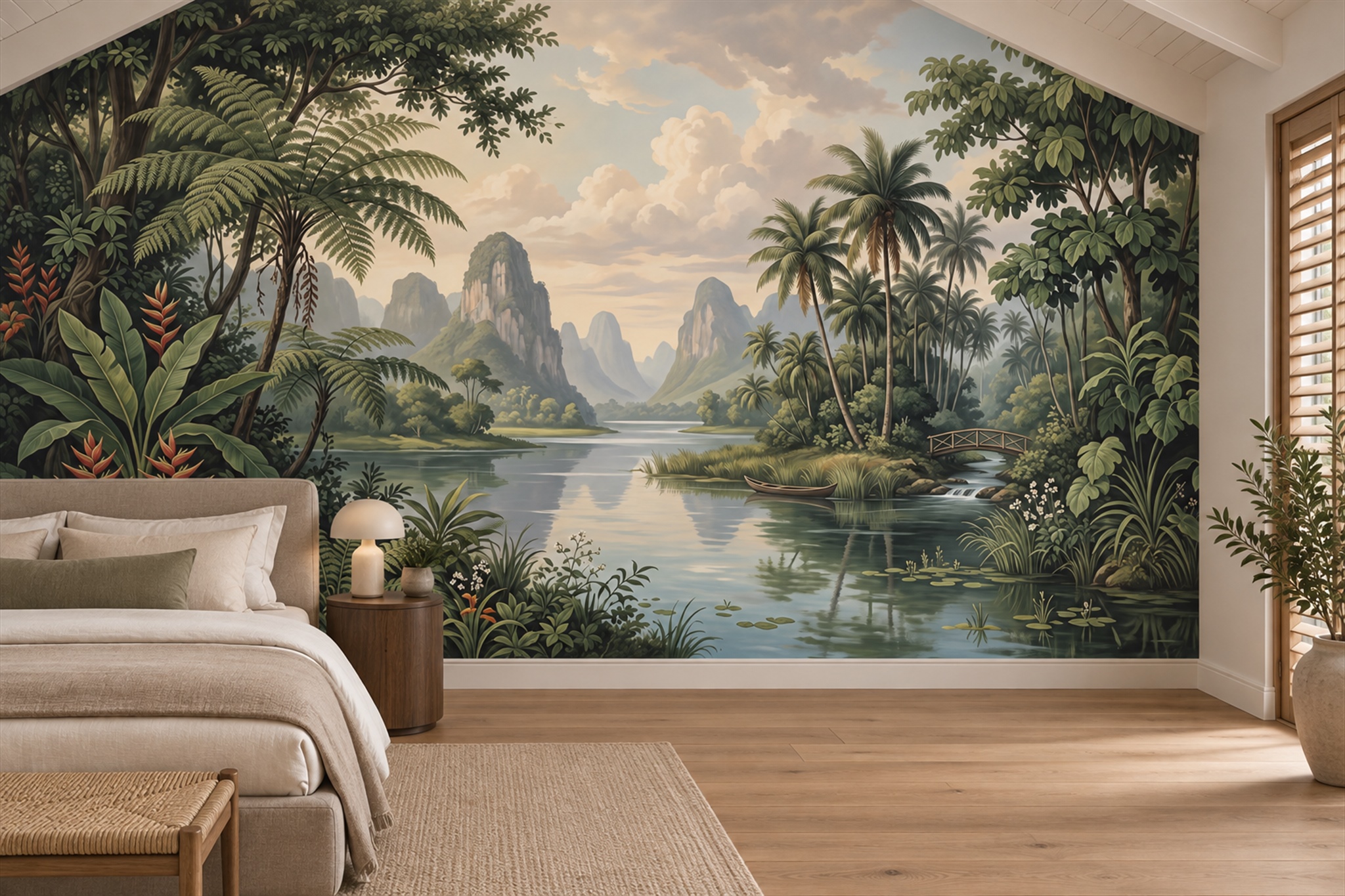 Olive River Scenic Painterly Wallpaper Mural Bedroom-wallpaper-murals, Peel-and-stick Finish