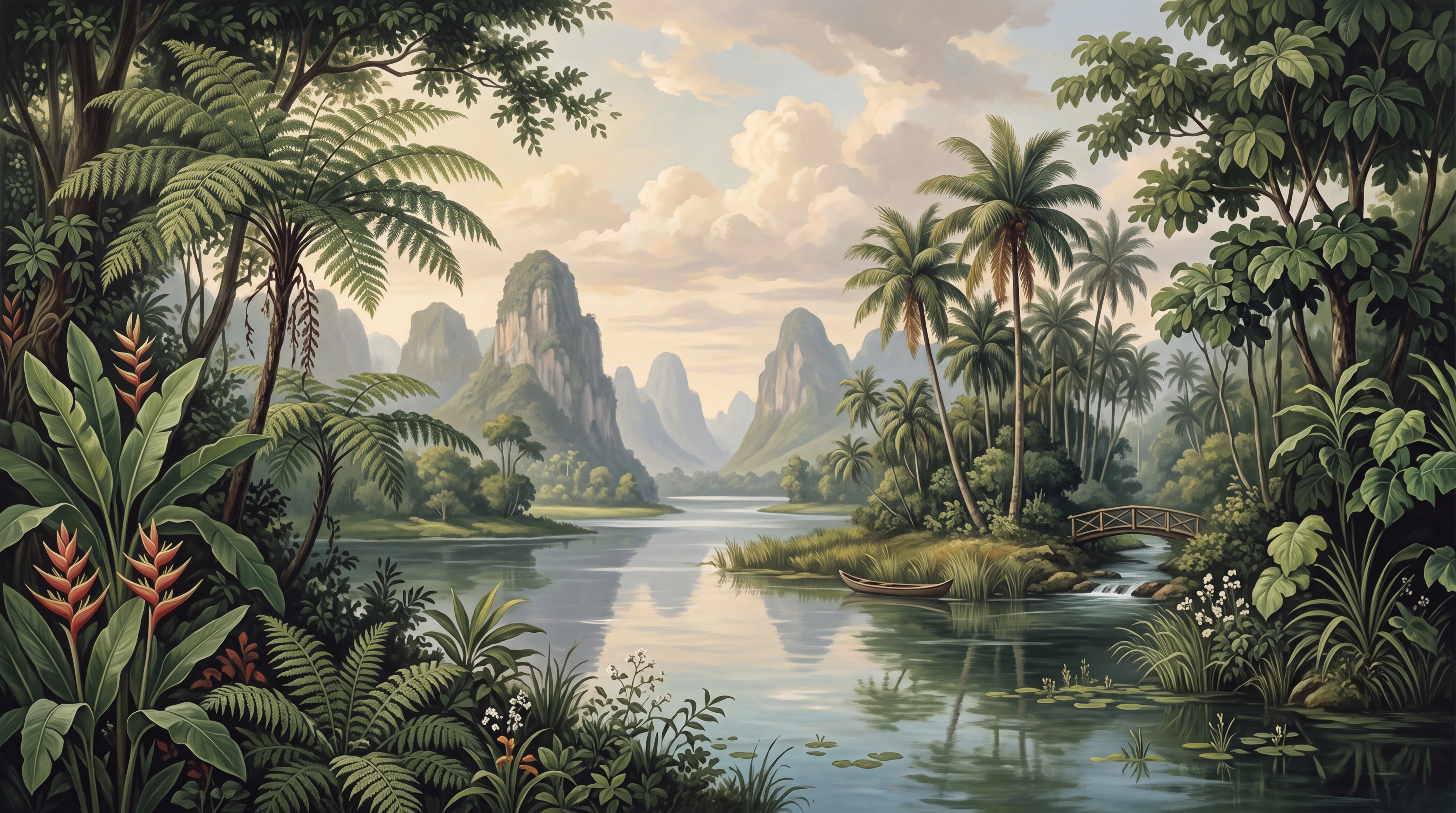 Olive River Scenic Painterly Wallpaper Mural, Peel-and-stick Finish