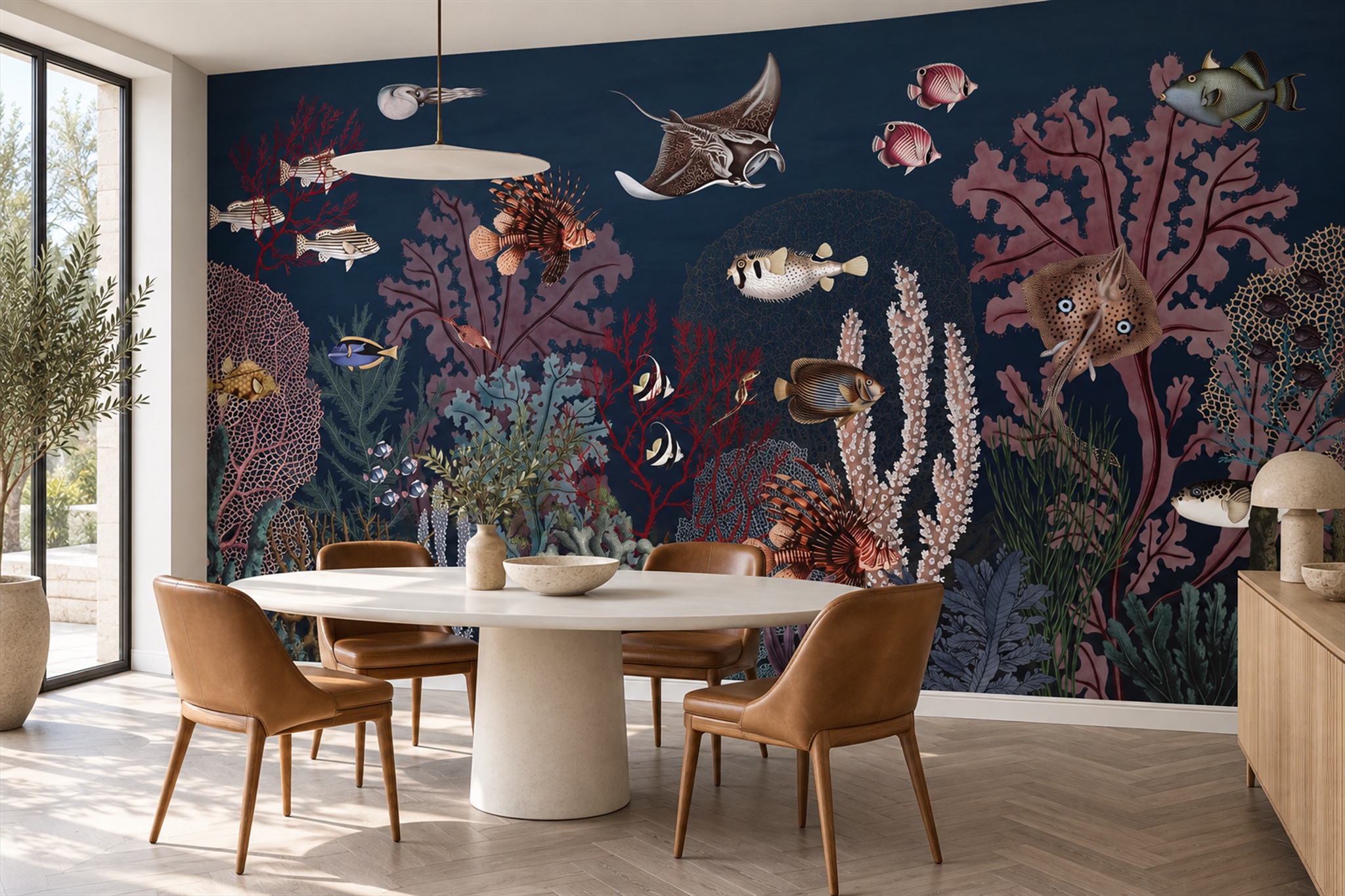 Navy Reef Scenic Wallpaper Mural Dining-room-wallpaper-murals, Peel-and-stick Finish