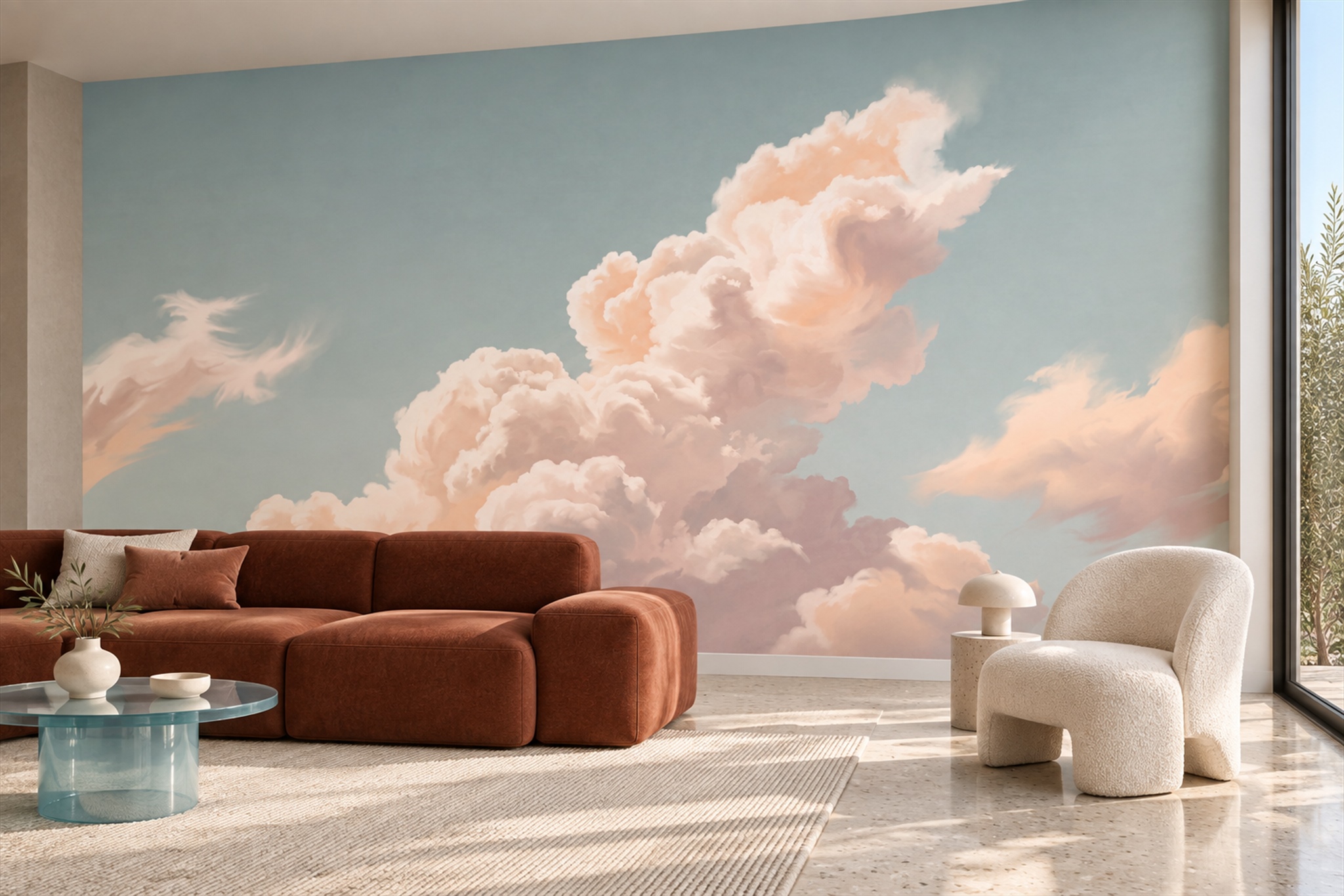 Peach Cloud Sky Wallpaper Mural — Wallpaper Mural Design, Peel-and-stick Finish