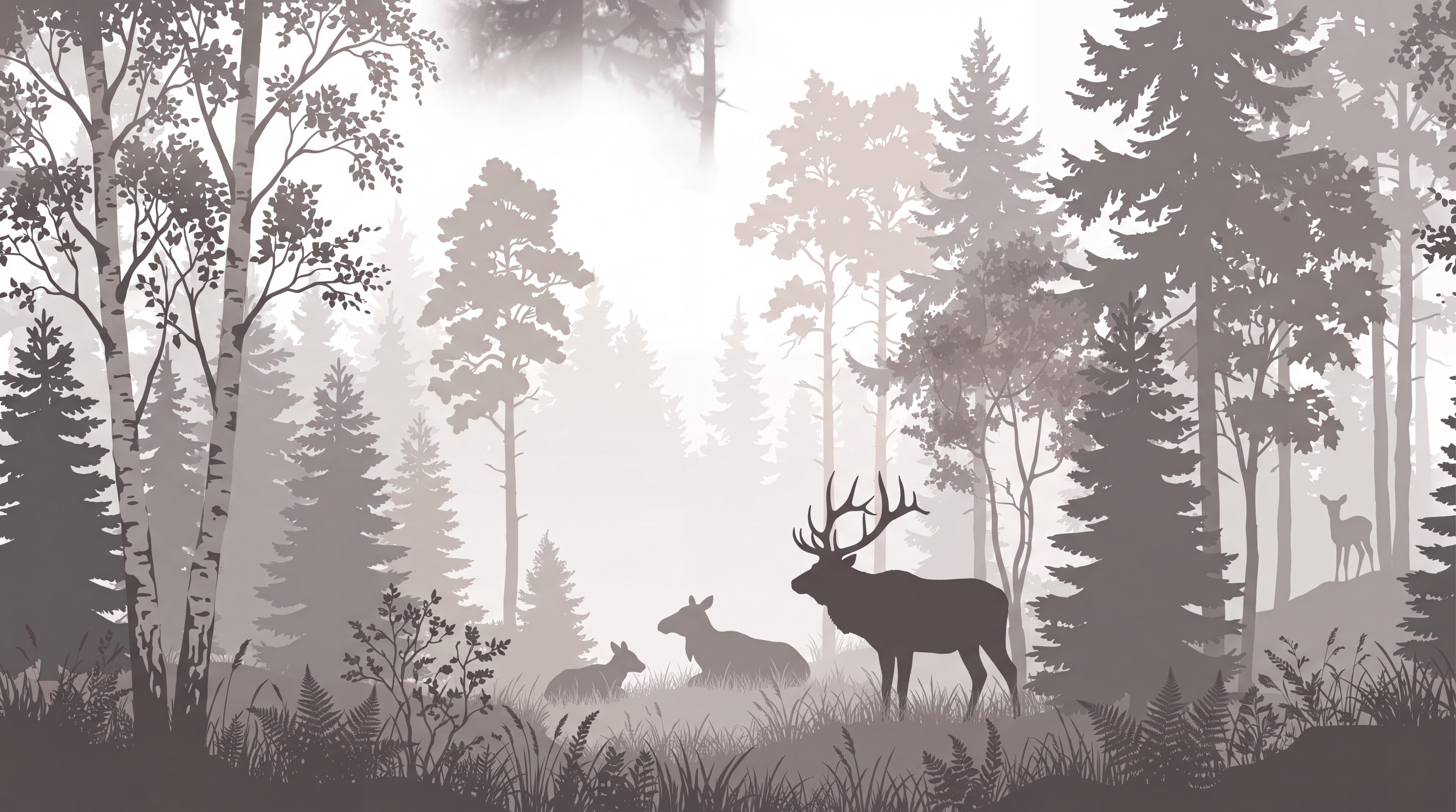 Taupe Deer Illustrated Abstract Wallpaper Mural, Peel-and-stick Finish