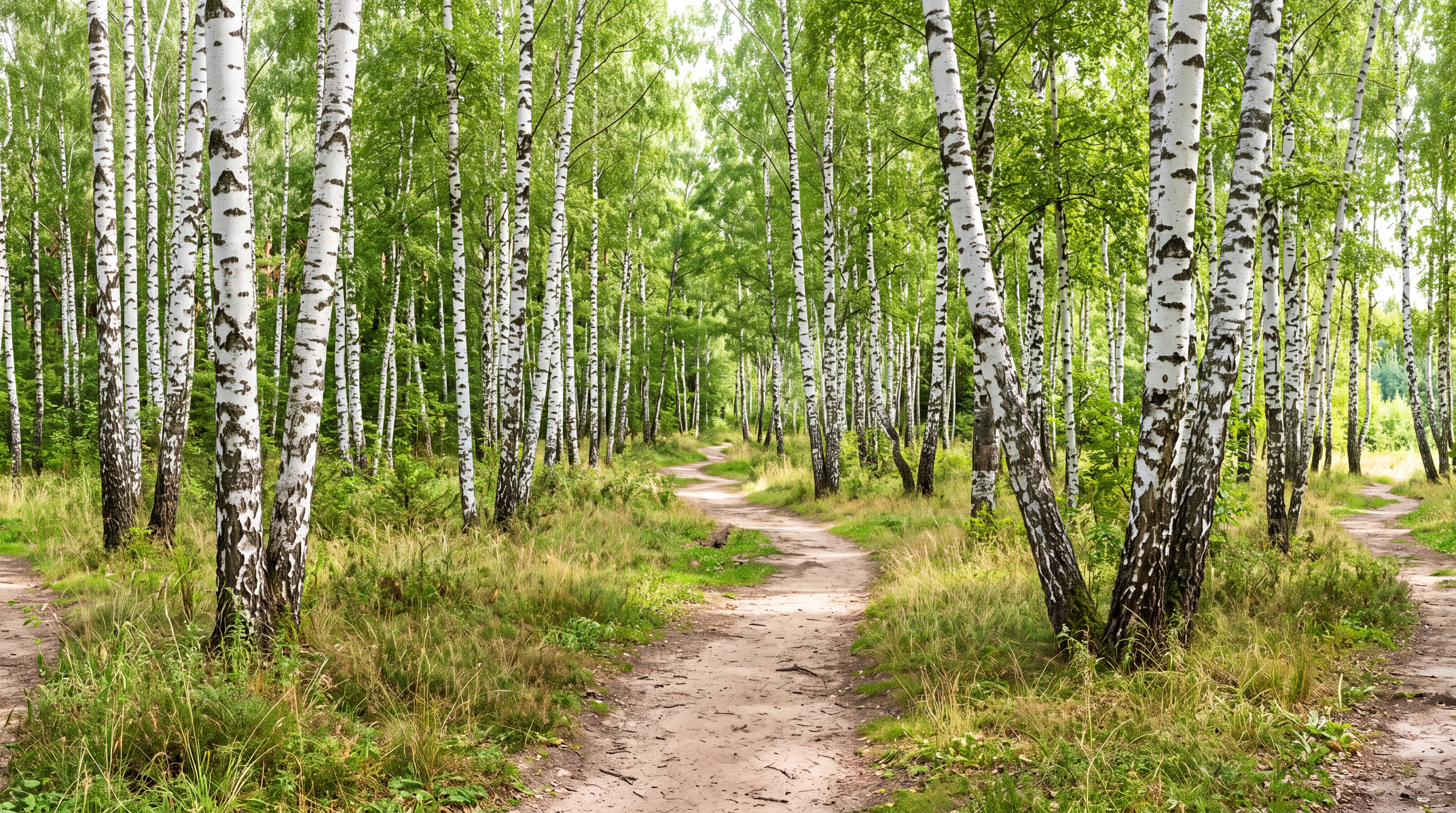 Green Birch Scenic Painterly Wallpaper Mural, Peel-and-stick Finish