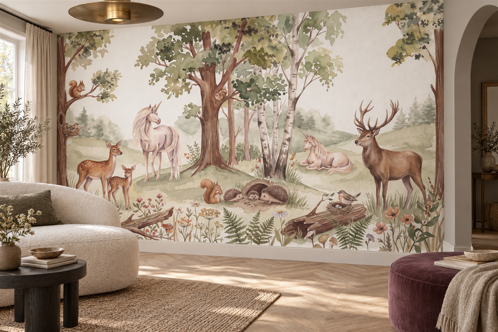 Sage Woodland Scenic Decorative Wallpaper Mural, Peel-and-stick Finish