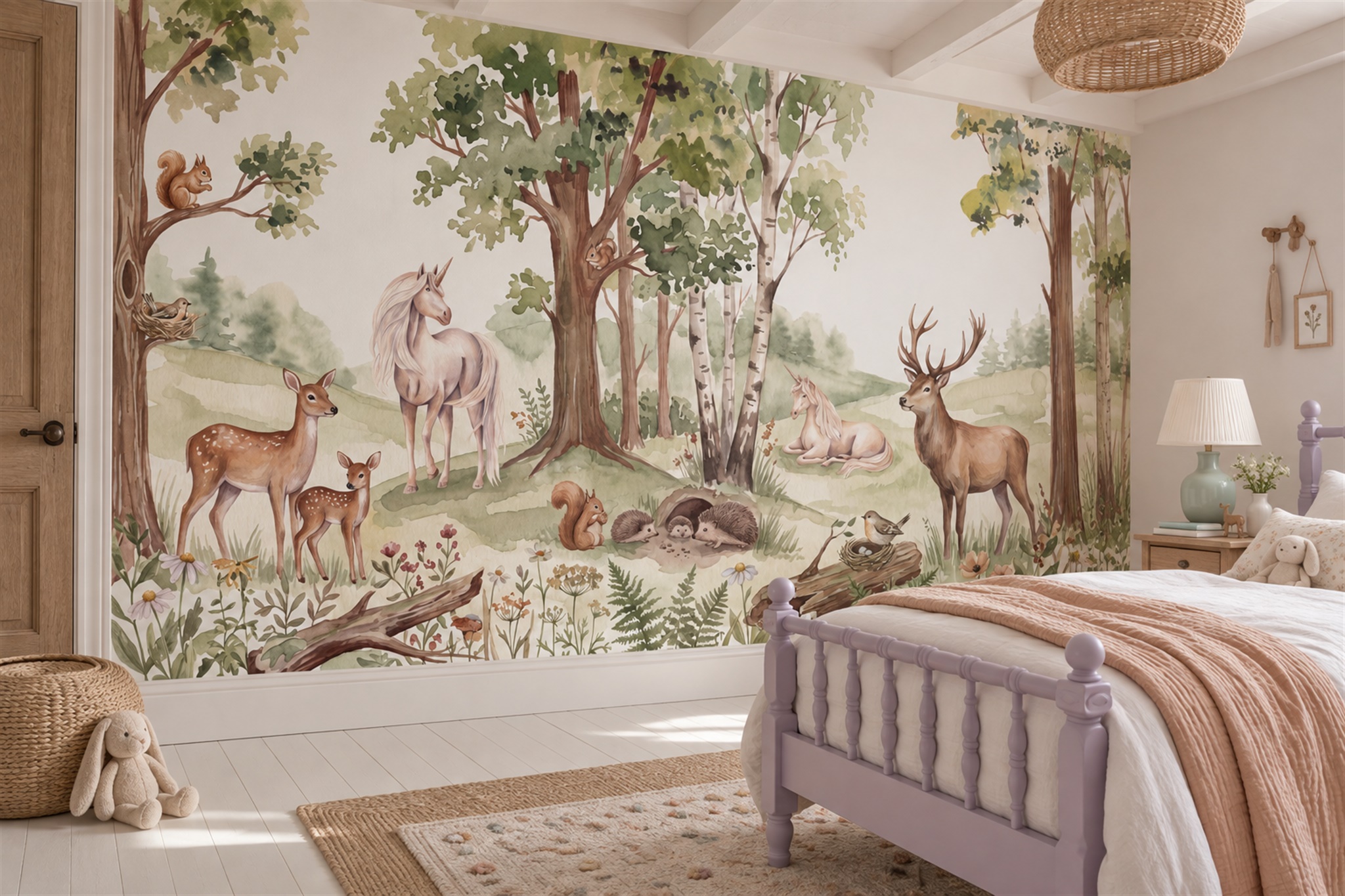 Sage Woodland Scenic Decorative Wallpaper Mural Kids-room-wallpaper-murals, Peel-and-stick Finish