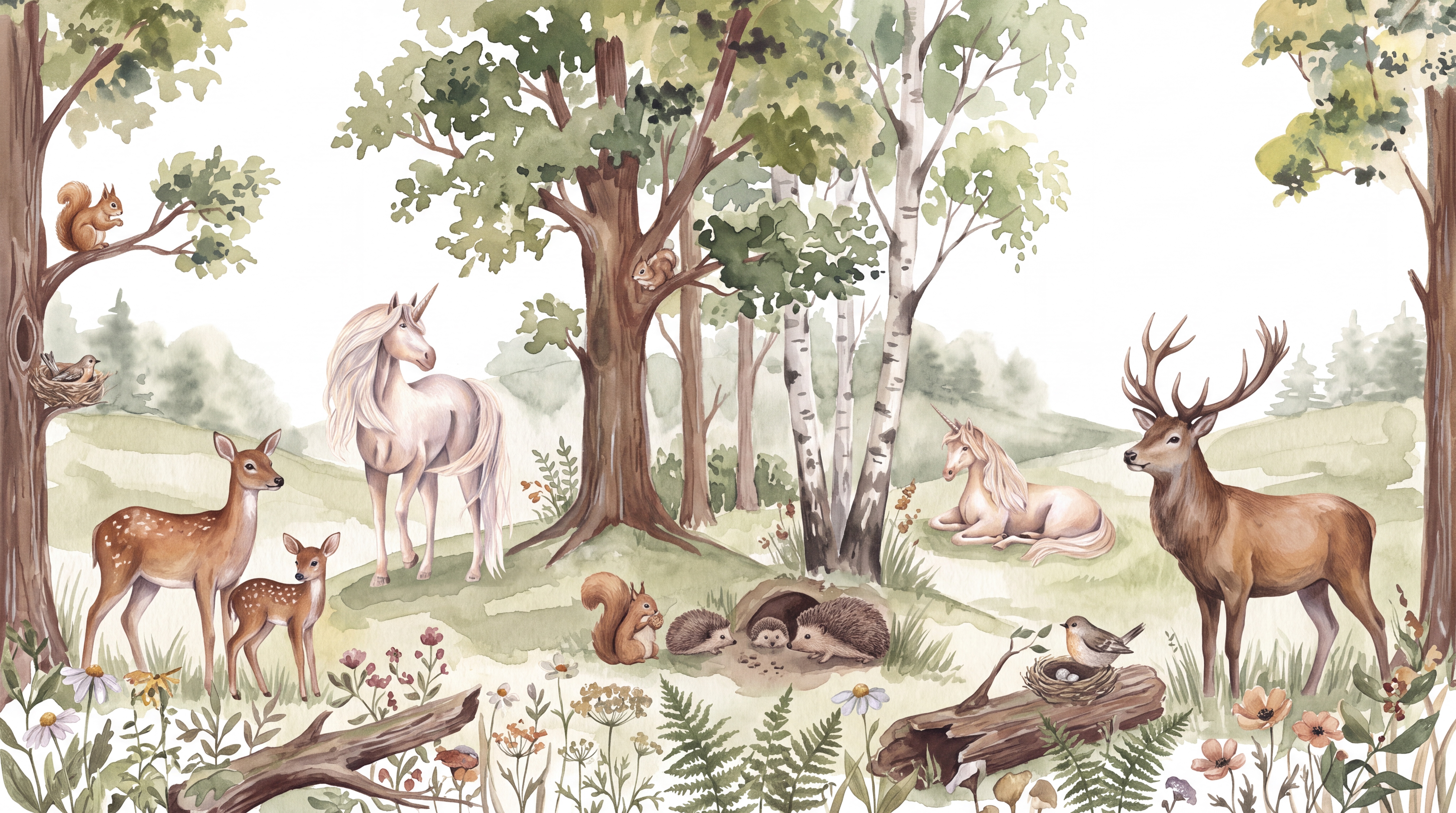 Sage Woodland Scenic Decorative Wallpaper Mural Accent-wall-wallpaper-murals, Peel-and-stick Finish