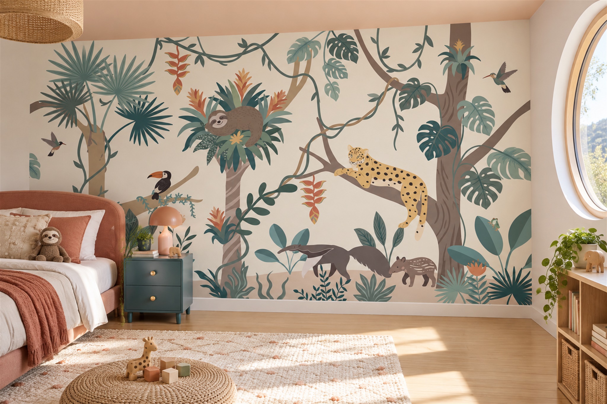 Teal Toile Artful Wallpaper Mural Home-office-wallpaper-murals, Peel-and-stick Finish