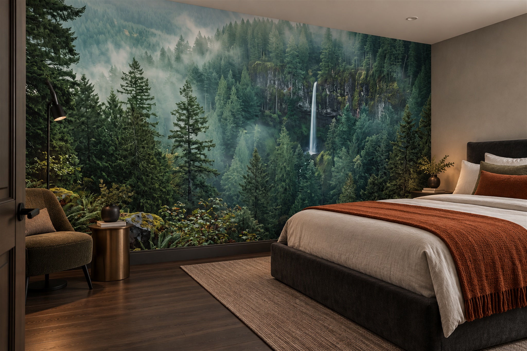 Green Pattern Decorative Illustrated Wallpaper Mural Bedroom-wallpaper-murals, Peel-and-stick Finish