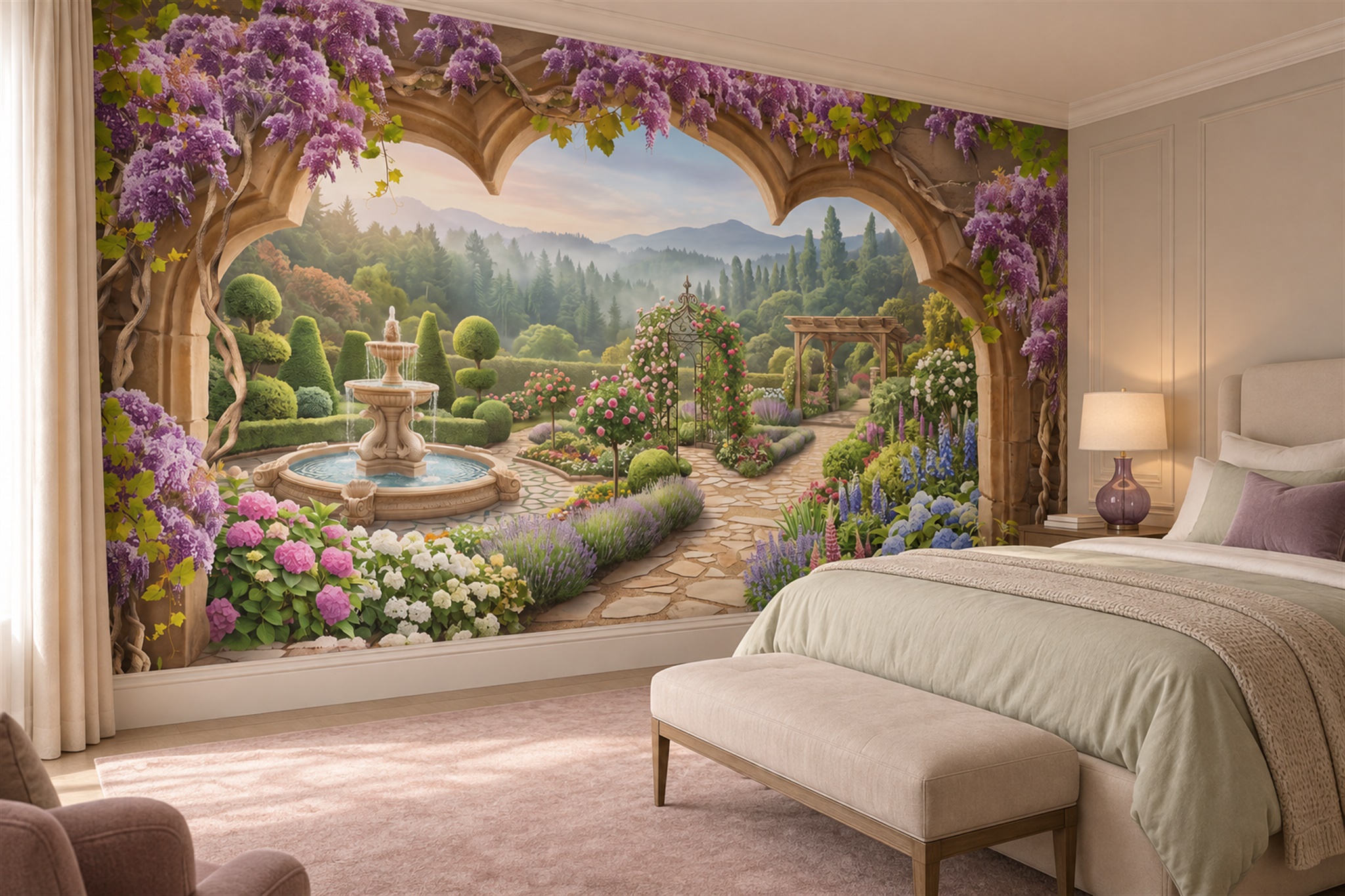 Purple Garden Scenic Wallpaper Mural Accent-wall-wallpaper-murals, Peel-and-stick Finish