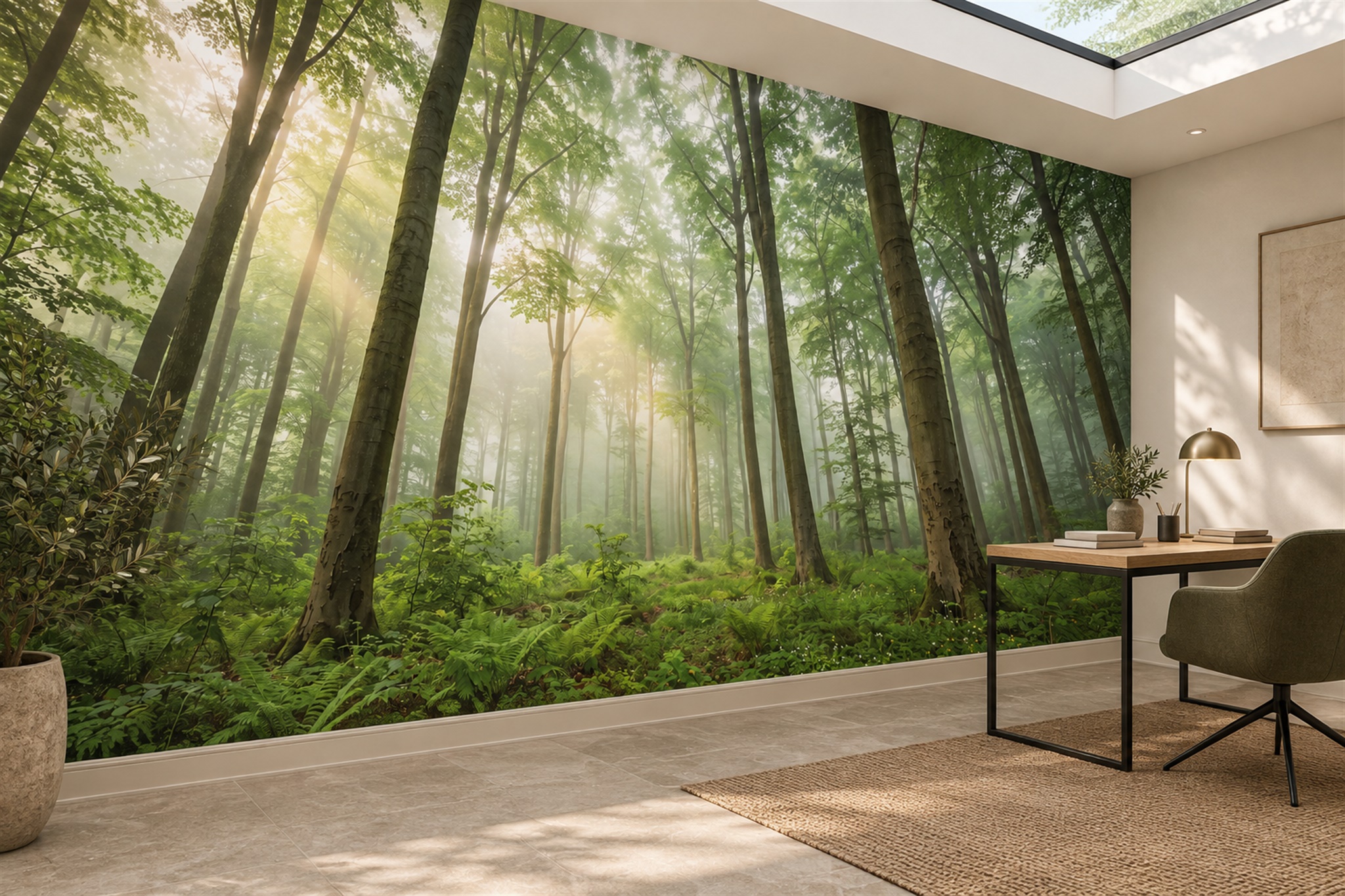 Sunbeam Forest And Fern Floor Wallpaper Mural — Wallpaper Mural Design, Peel-and-stick Finish