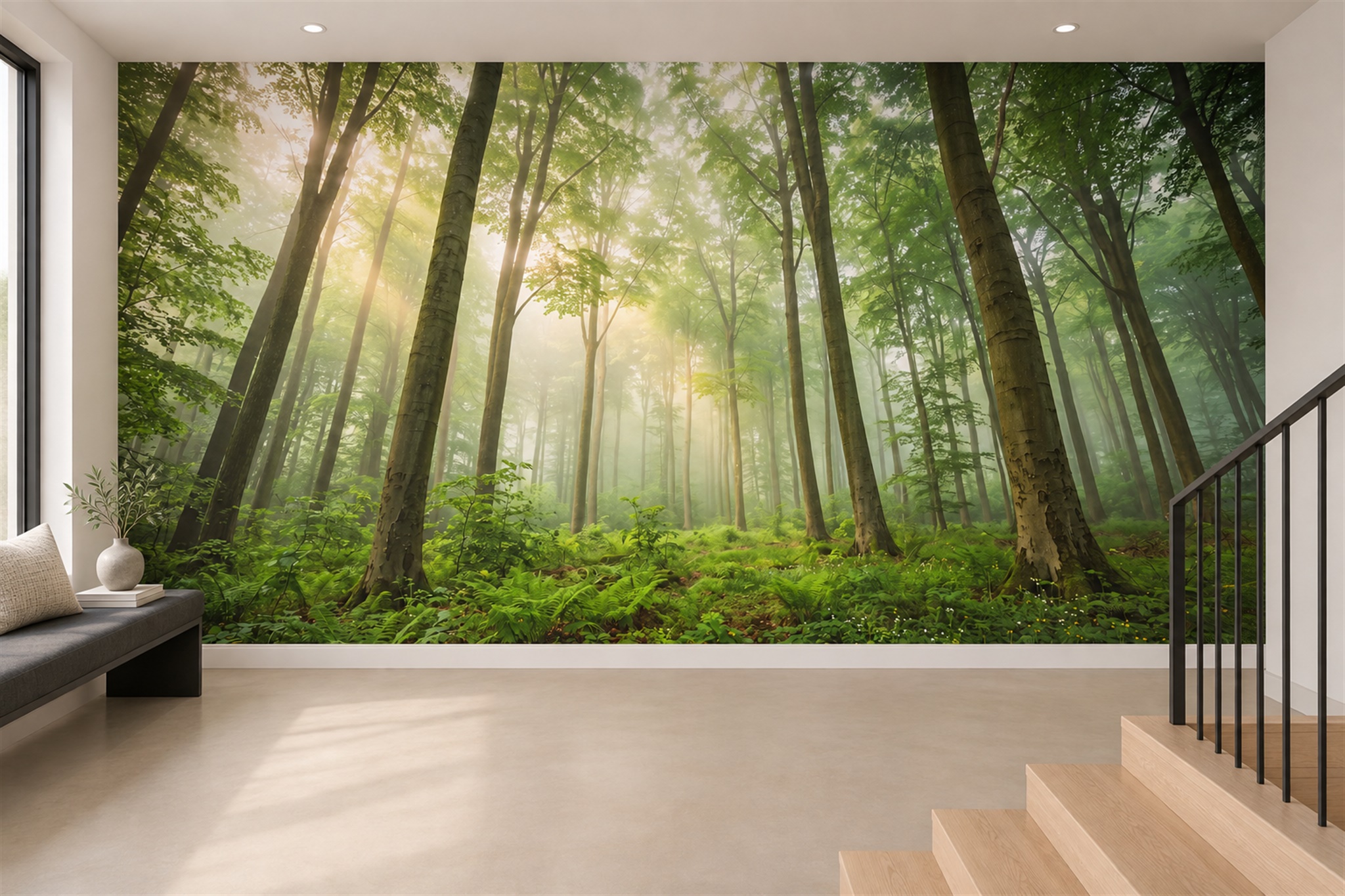 What Mural Wallpaper Suits a Busy Hallway? — installed wallpaper mural in a hallway, peel-and-stick finish