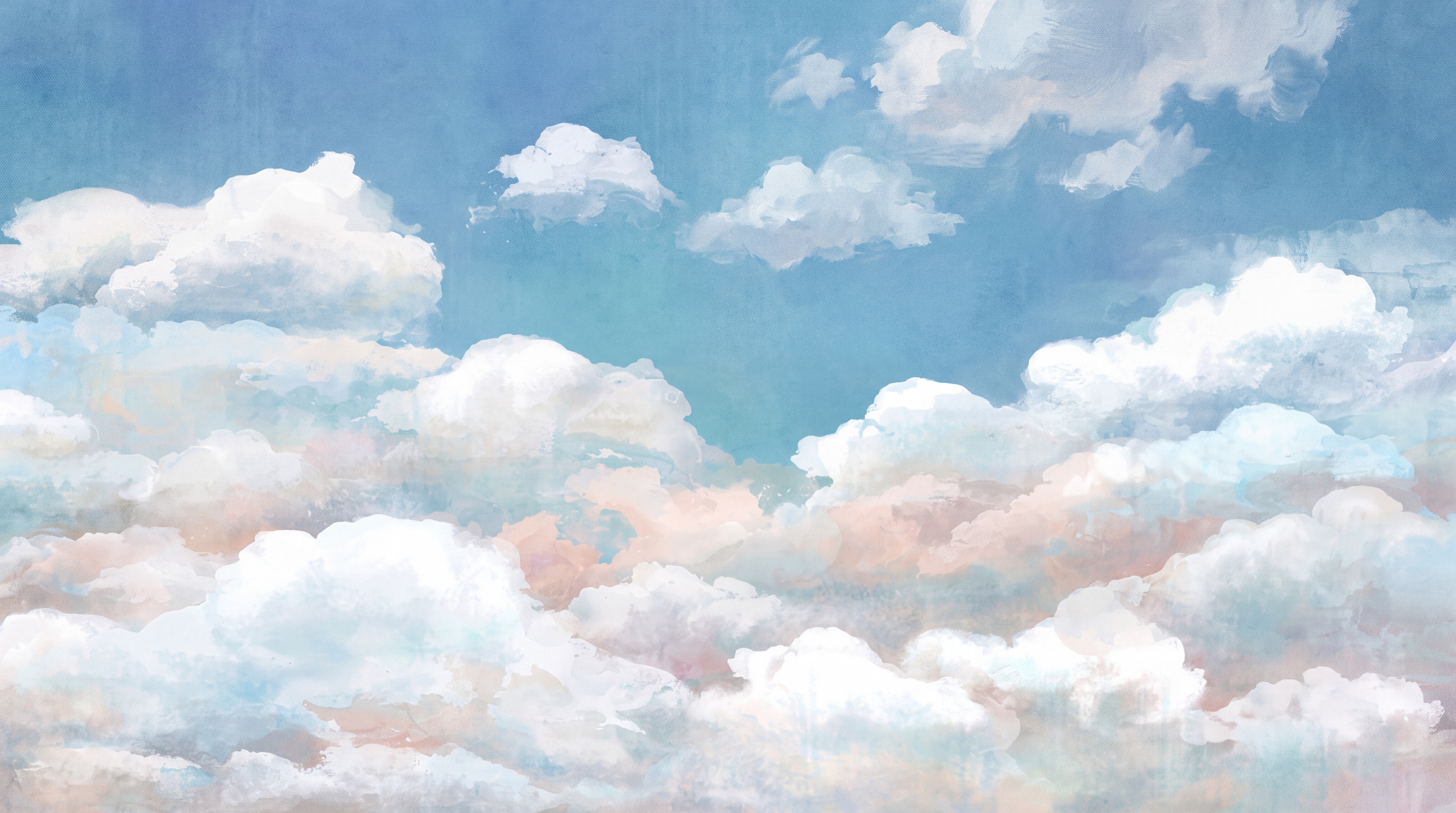 Blue Clouds Artful Organic Wallpaper Mural, Peel-and-stick Finish