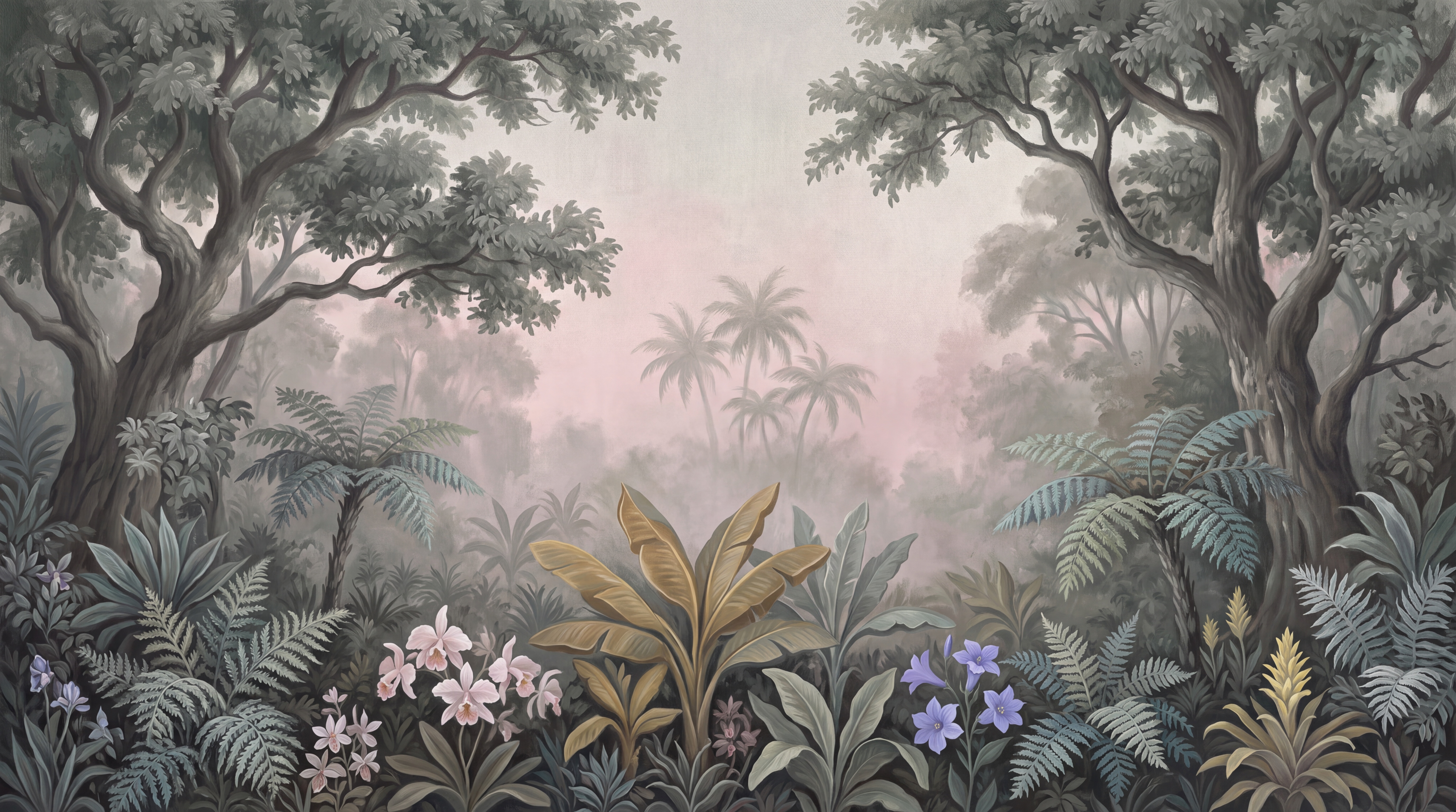 Grey Jungle Scenic Wallpaper Mural, Peel-and-stick Finish