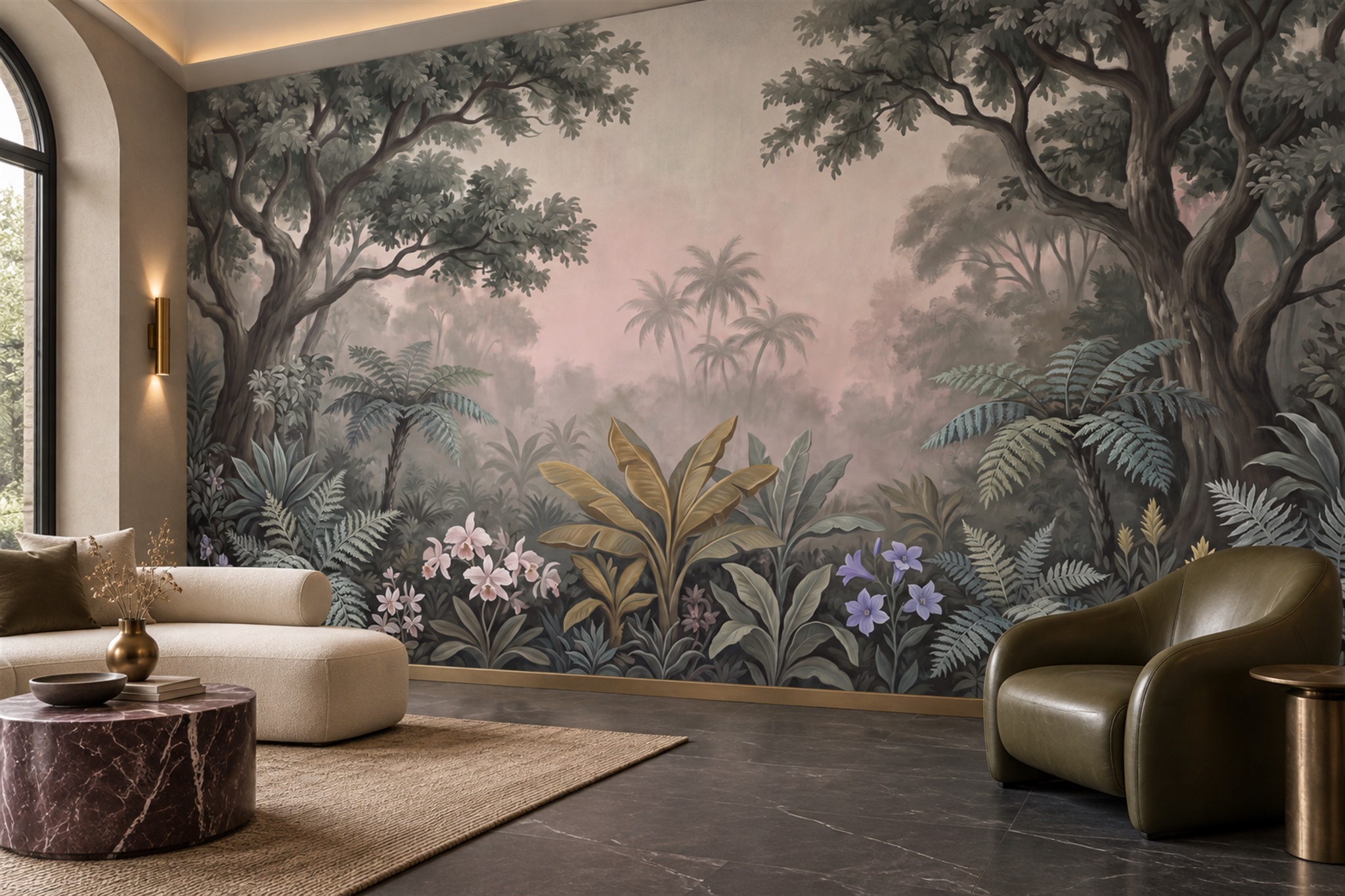 Grey Jungle Scenic Wallpaper Mural Accent-wall-wallpaper-murals, Peel-and-stick Finish