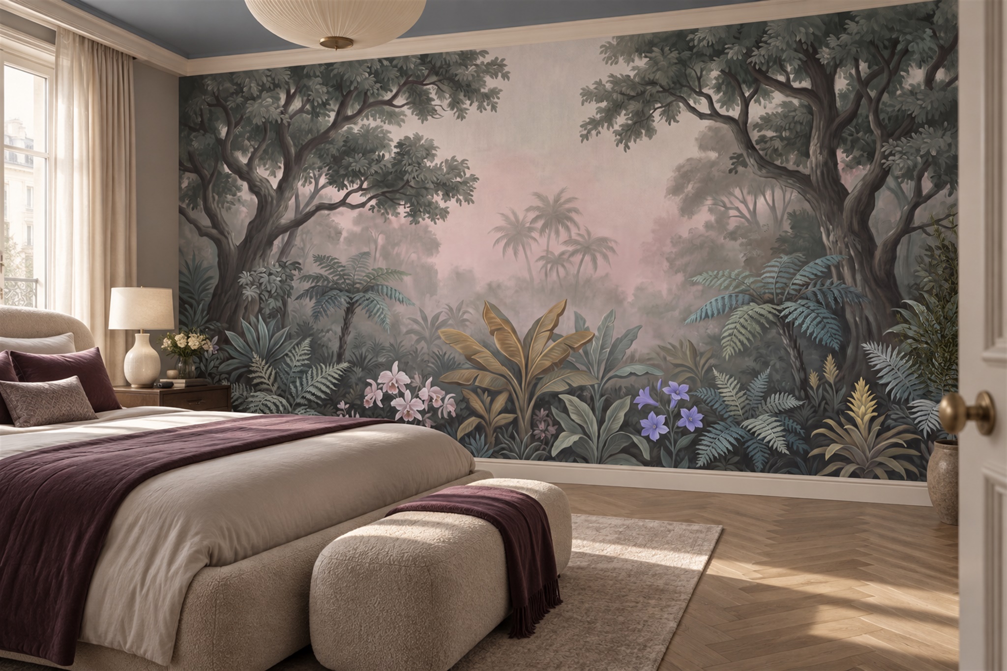 Grey Jungle Scenic Wallpaper Mural Dining-room-wallpaper-murals, Peel-and-stick Finish