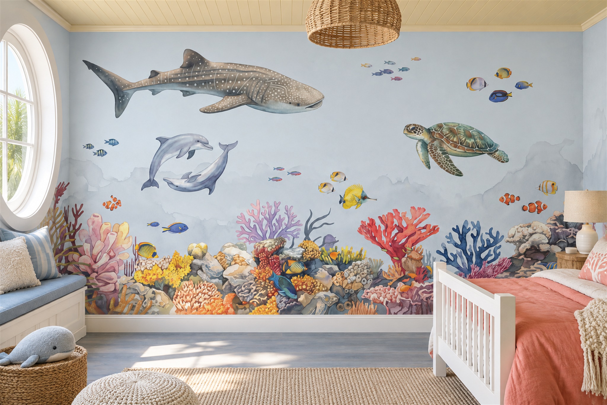 Blue Reef Scenic Wallpaper Mural Feature-wall-wallpaper-murals, Peel-and-stick Finish