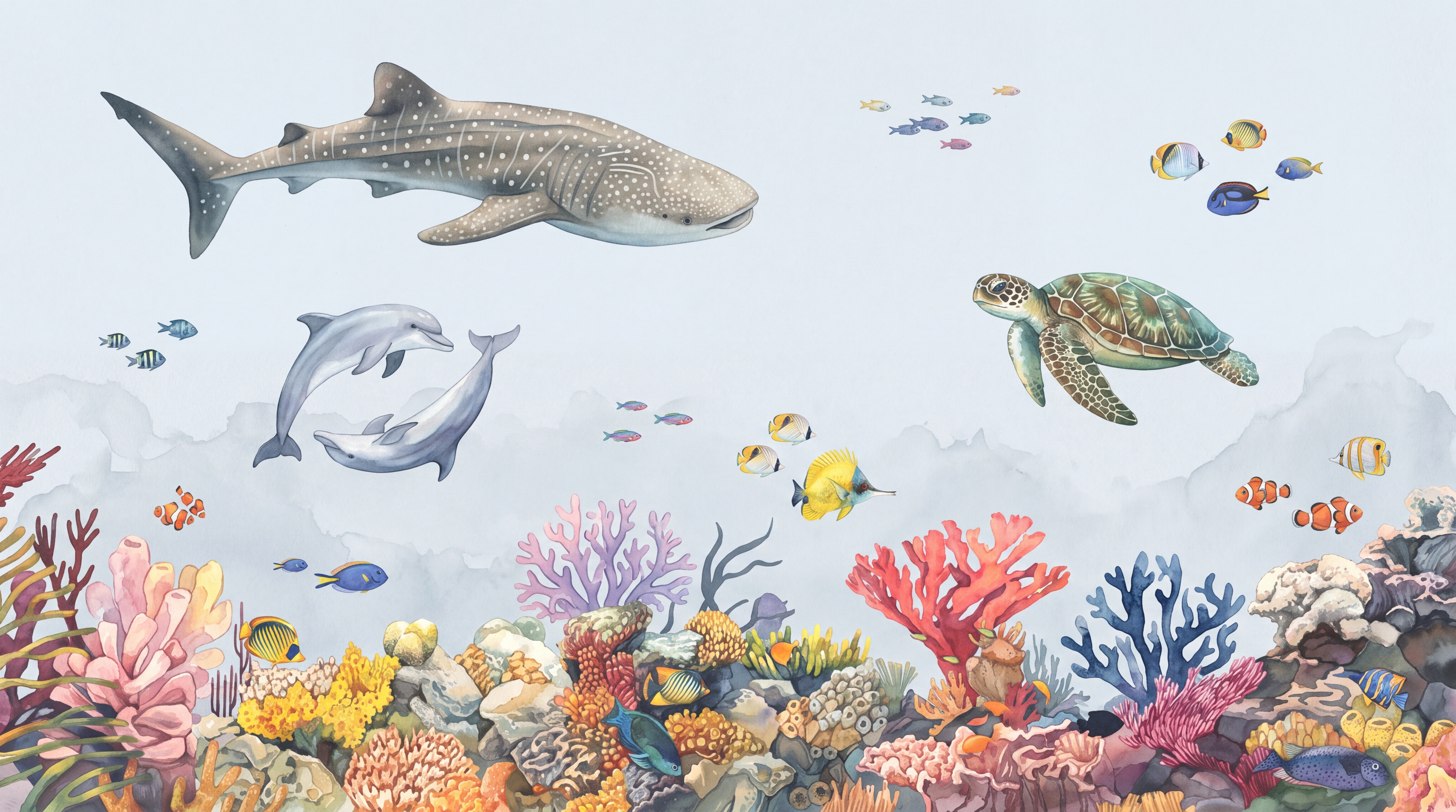Blue Reef Scenic Wallpaper Mural Accent-wall-wallpaper-murals, Peel-and-stick Finish