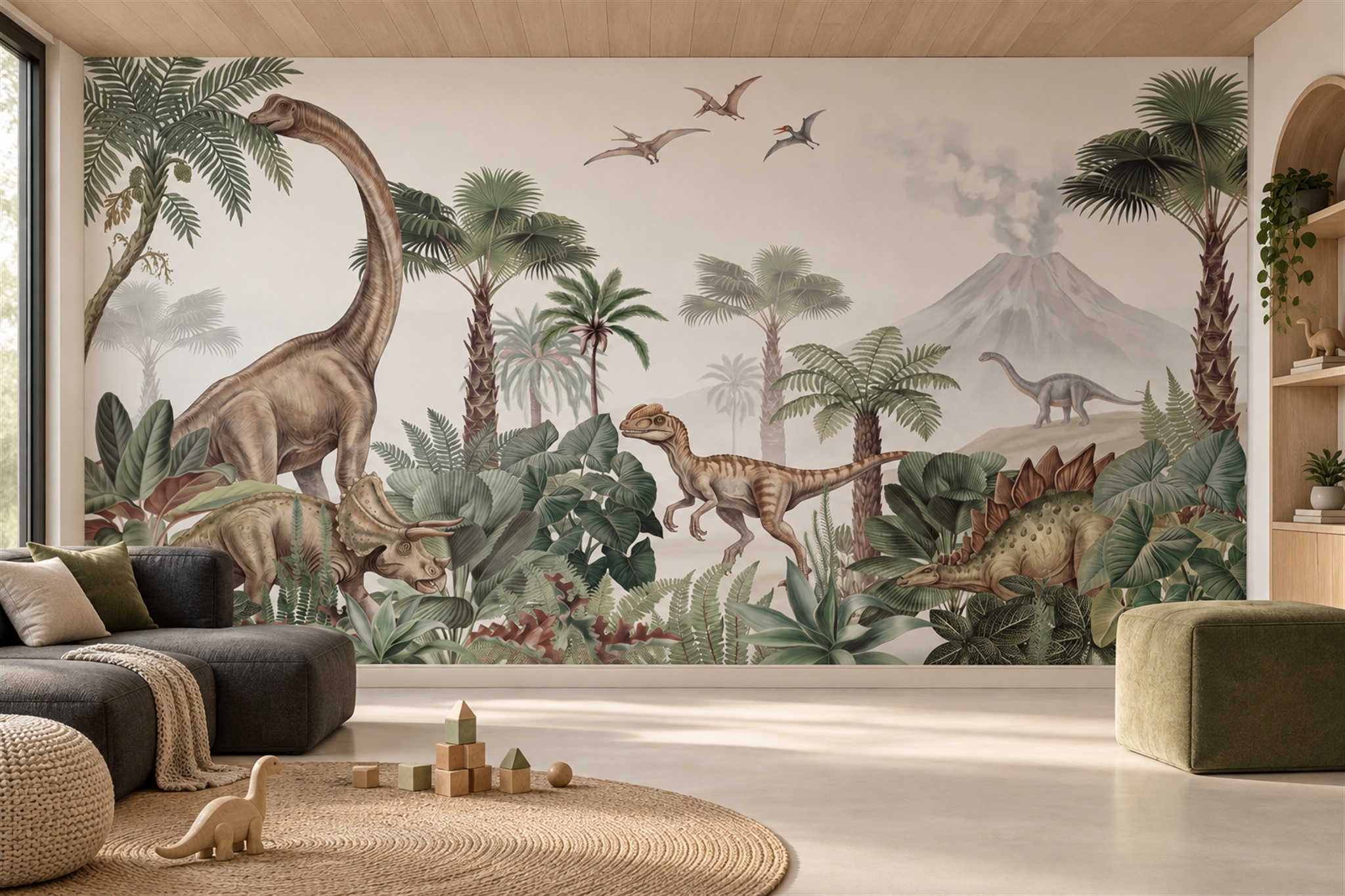 Green Pattern Decorative Wallpaper Mural Layered Accent-wall-wallpaper-murals, Peel-and-stick Finish