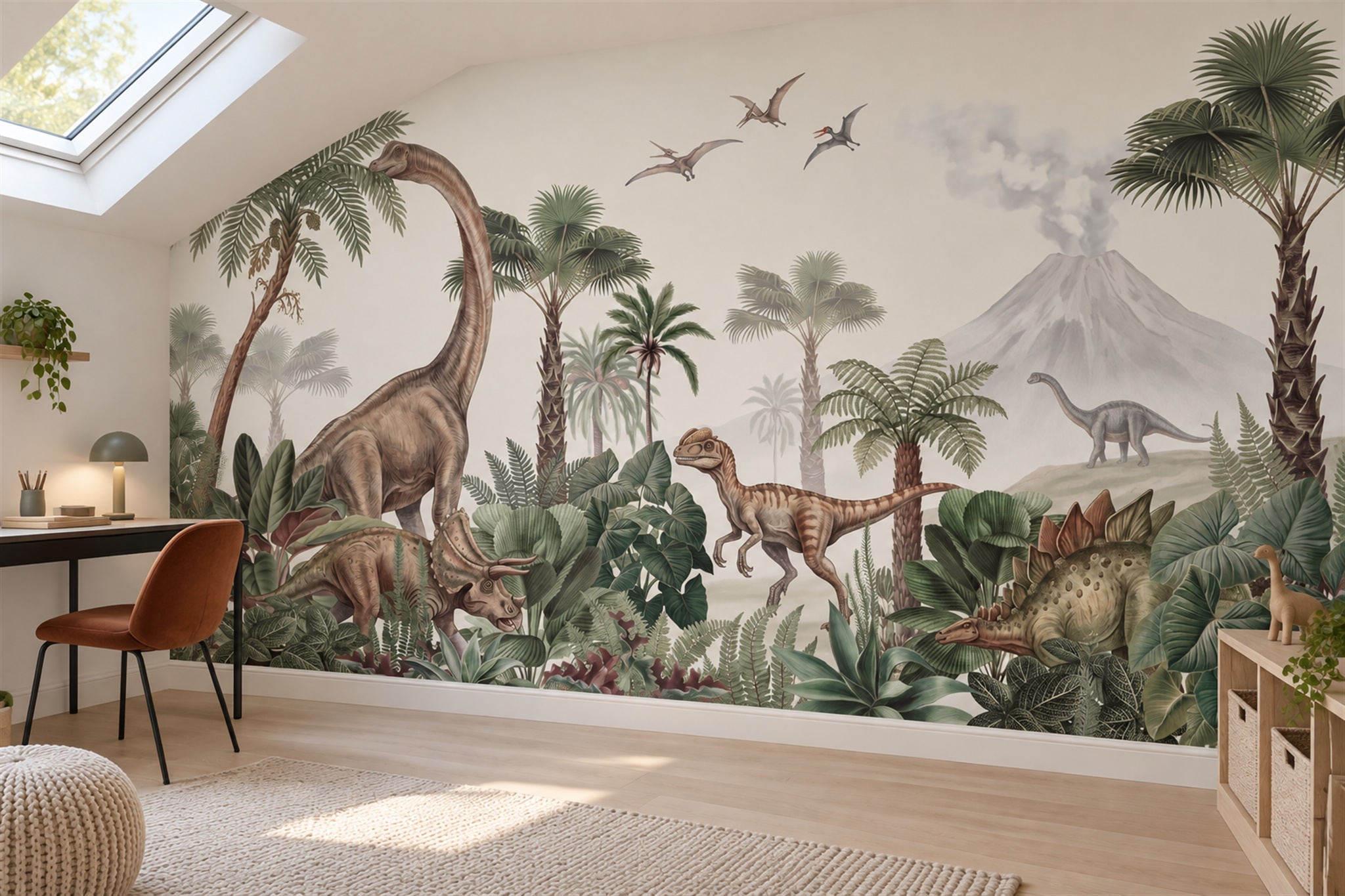 Green Pattern Decorative Wallpaper Mural Layered Kids-room-wallpaper-murals, Peel-and-stick Finish